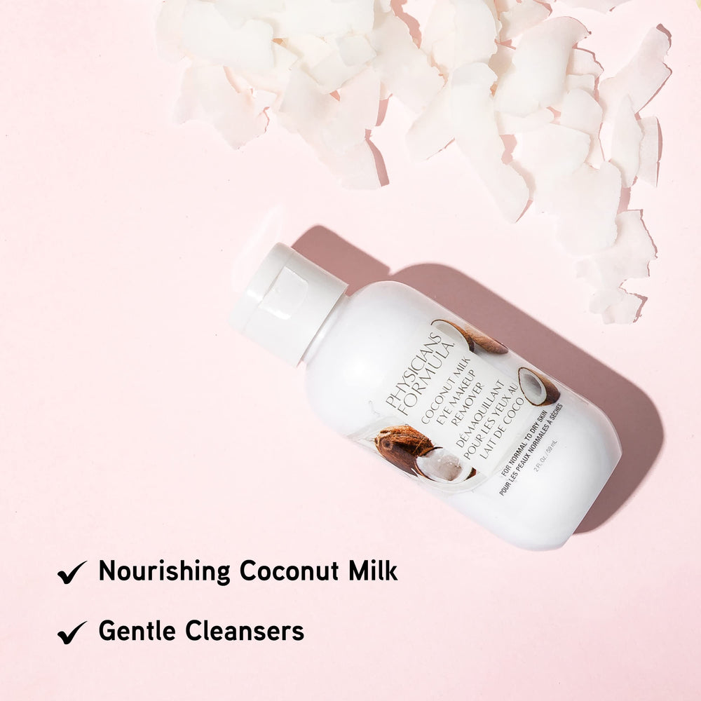 Physicians Formula Coconut Milk formula next to packaging emphasizes hypoallergenic use.