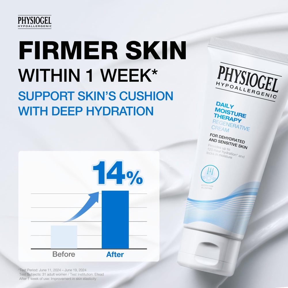 Model applying PHYSIOGEL to face for daily hydration
