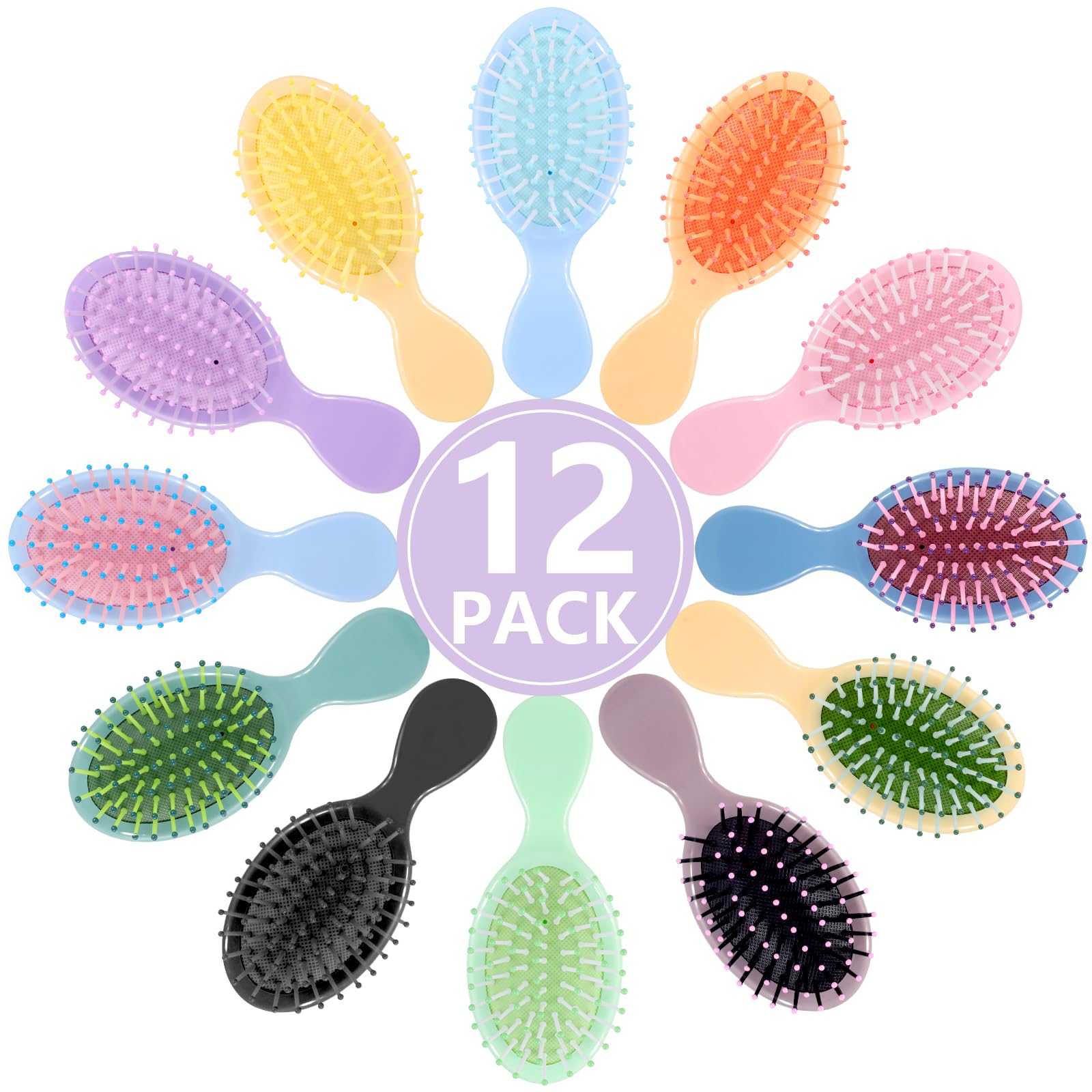 Phyyixs mini detangling brush in 12-color pack for travel.