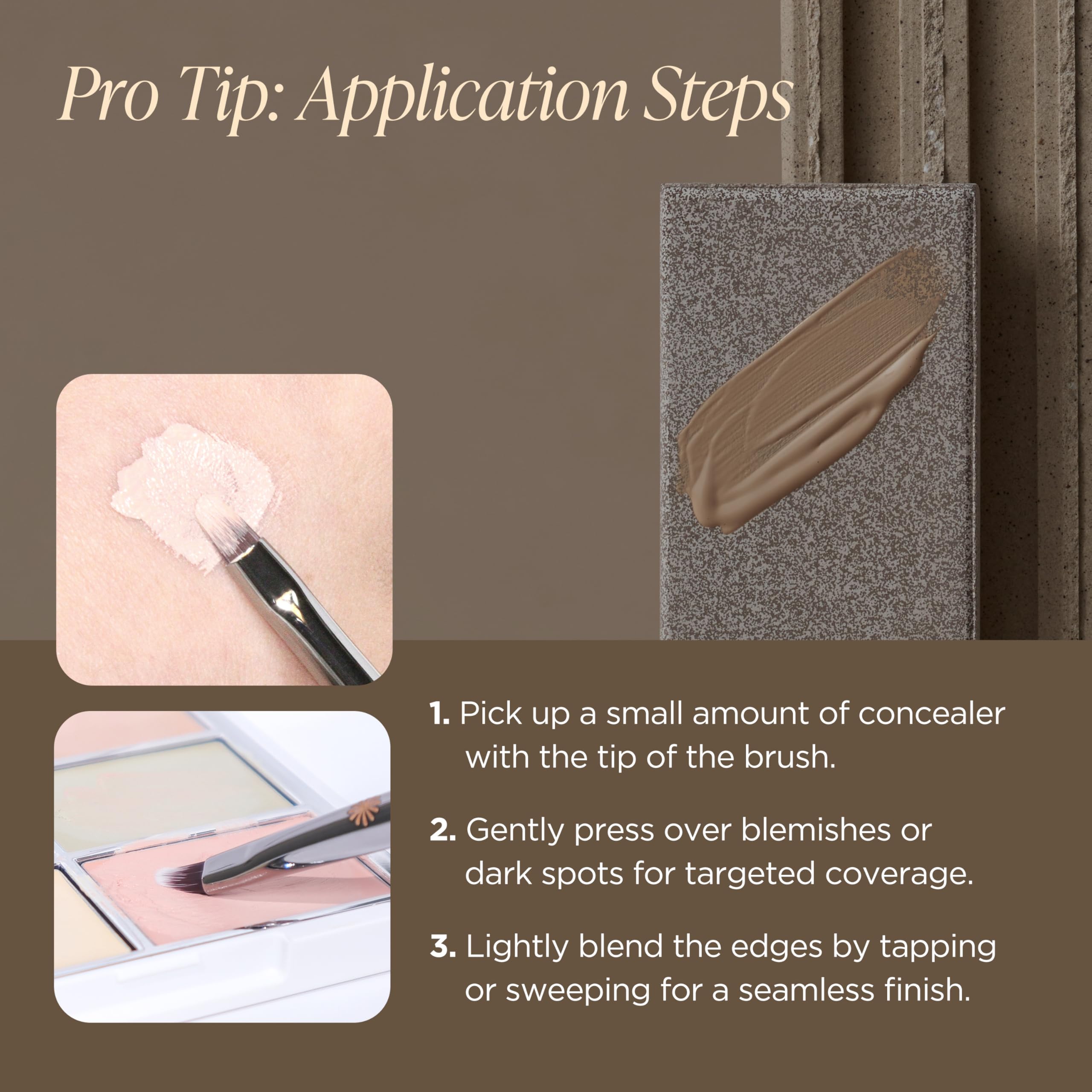 Piccasso 712 Concealer Brush with slope surface for natural edge blending.