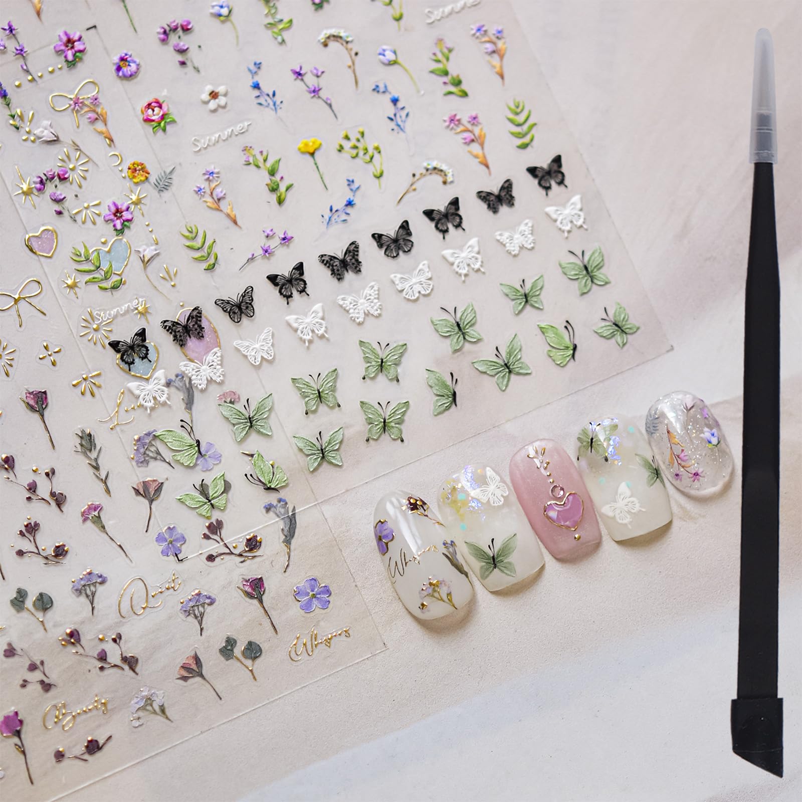 Picksweet estampa de flores 5D para uñas con acabado realista.