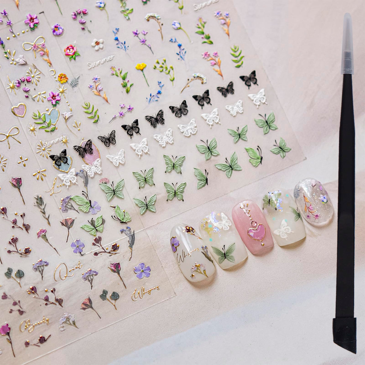 Picksweet estampa de flores 5D para uñas con acabado realista.