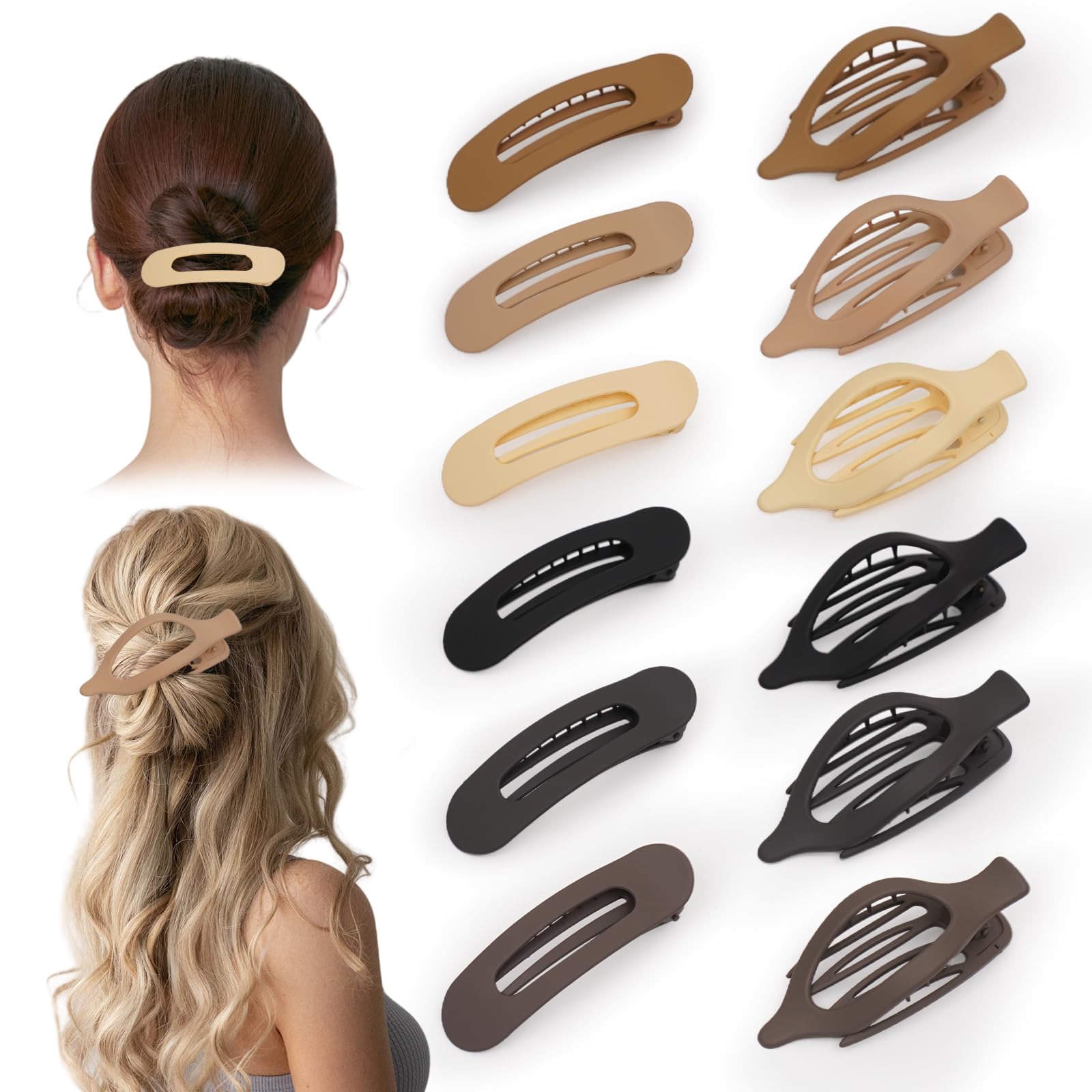 Picoway 12 piezas clips planos conjunto: sujeción estable para todo tipo de cabello