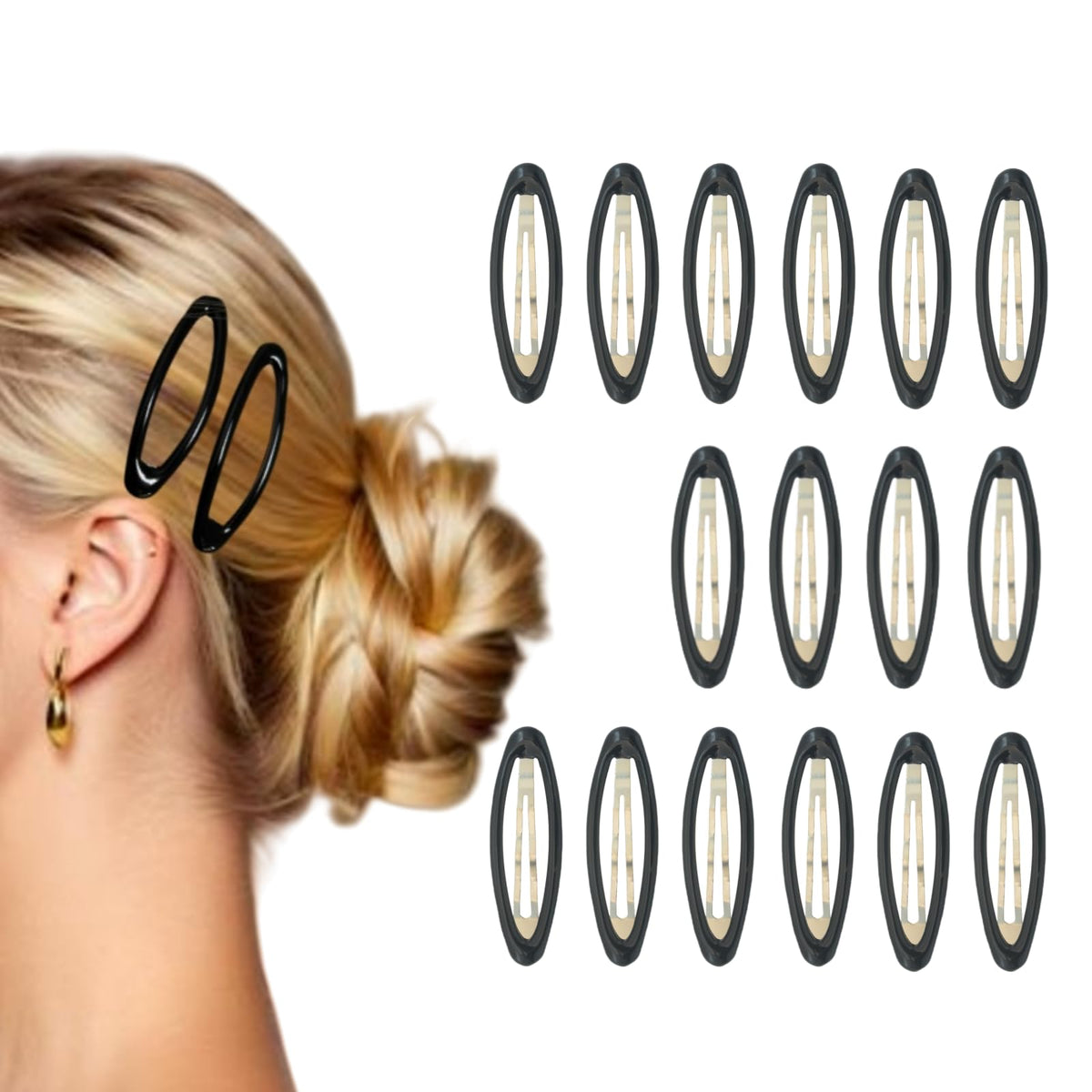 Clip ovalado grande de PIDOUDOU, negro, 2-8 pulgadas, ideal para cabello grueso y sin resbalar.