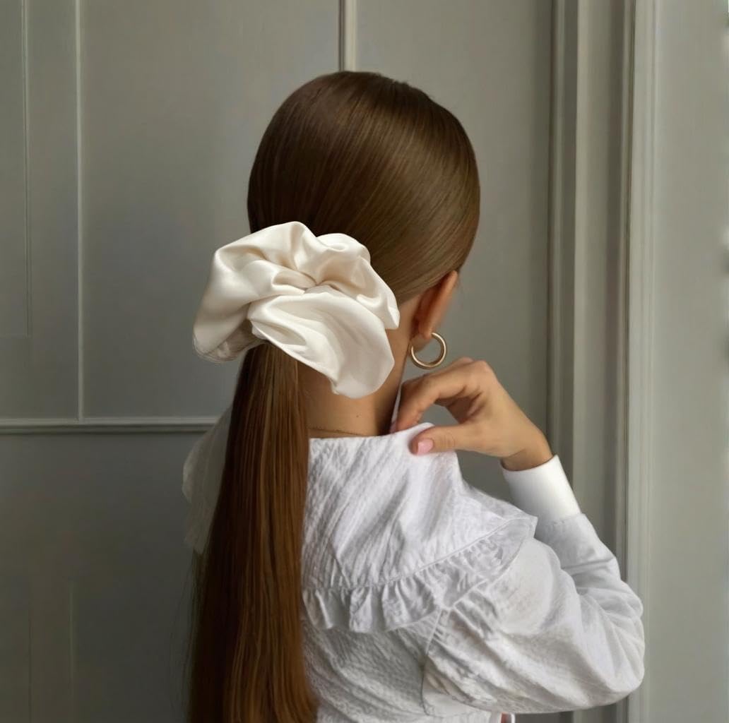 7.5 inch diameter PIDOUDOU jumbo scrunchie holds thick hair