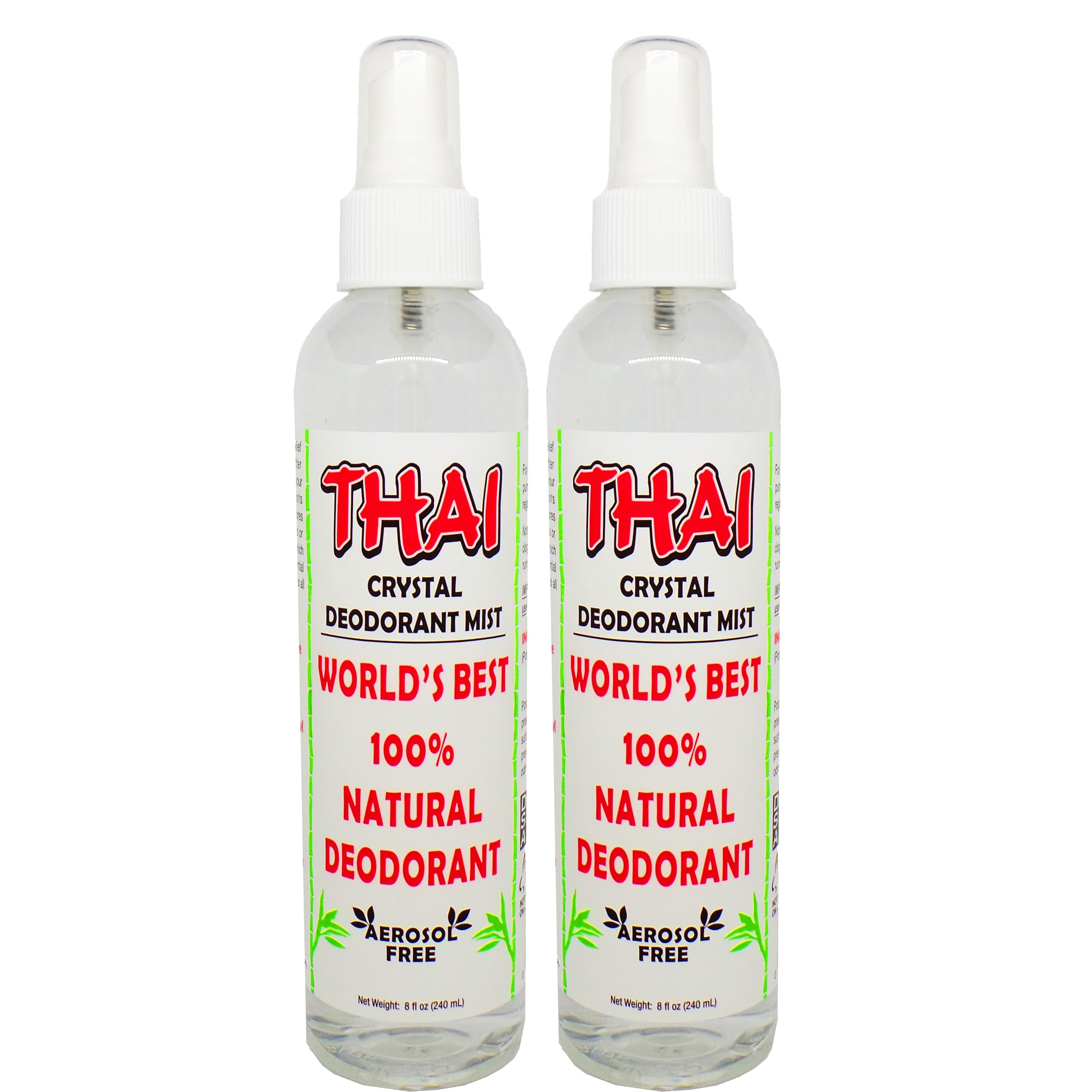Piedra desodorante Thai: frasco de 8oz en pack de 2 para uso diario.