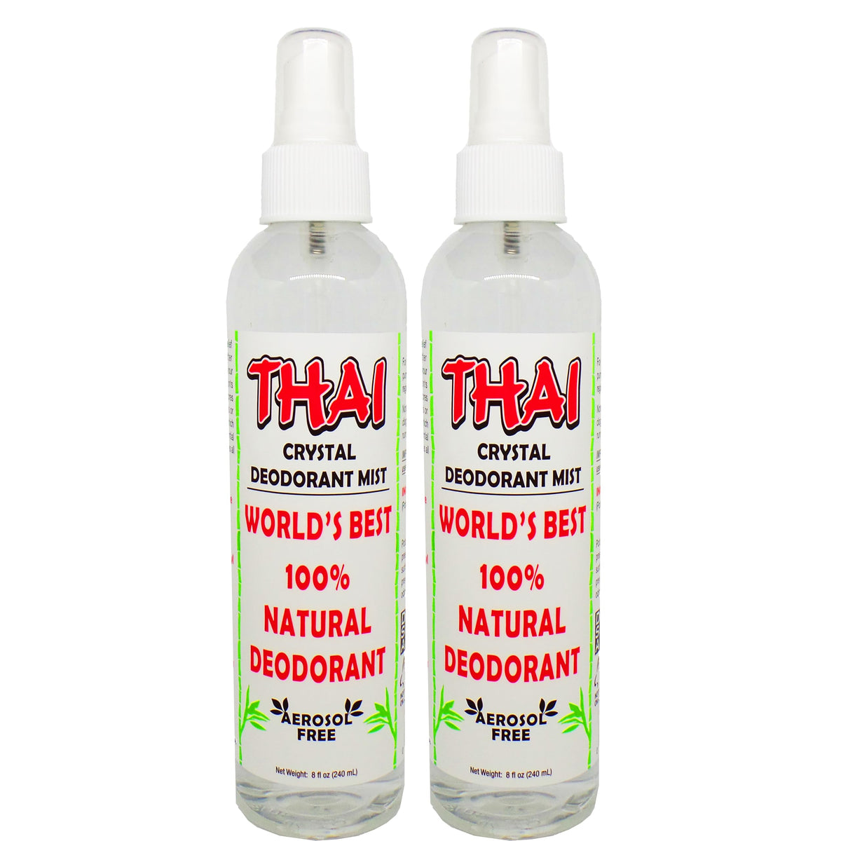 Piedra desodorante Thai: frasco de 8oz en pack de 2 para uso diario.