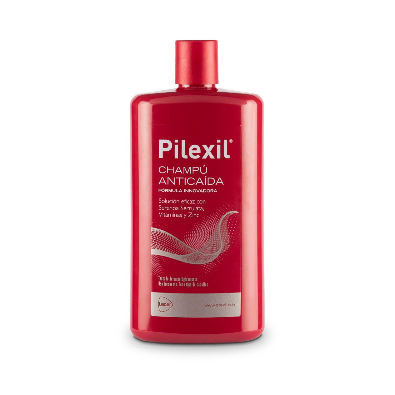 PILEXIL anti-hair loss shampoo bottle highlighting zinc formula for fuller-looking hair