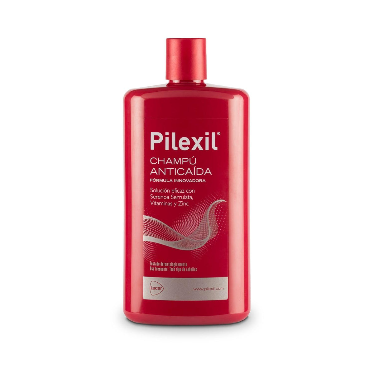 PILEXIL anti-hair loss shampoo bottle highlighting zinc formula for fuller-looking hair