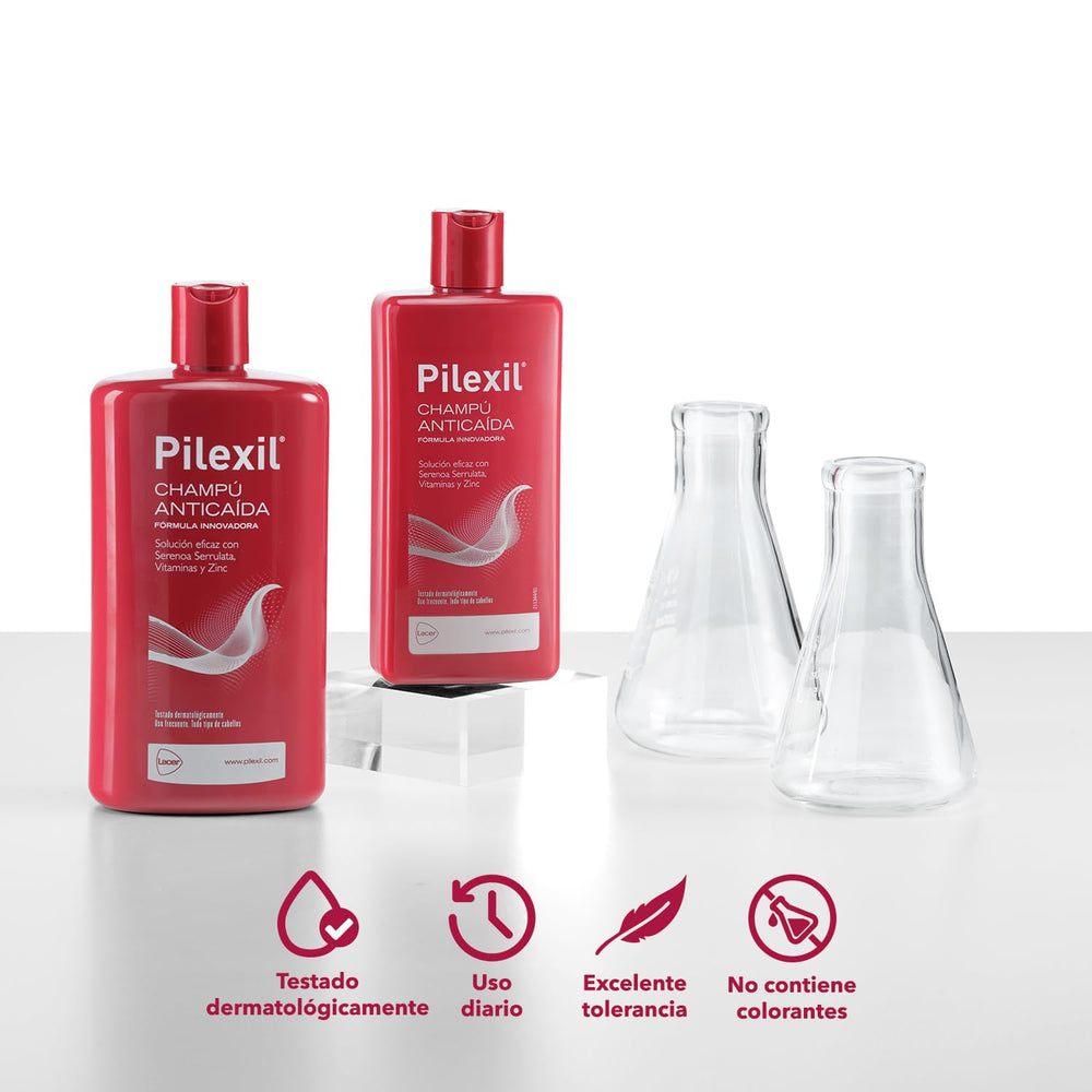PILEXIL bottle massaged onto scalp during wash for gentle cleansing