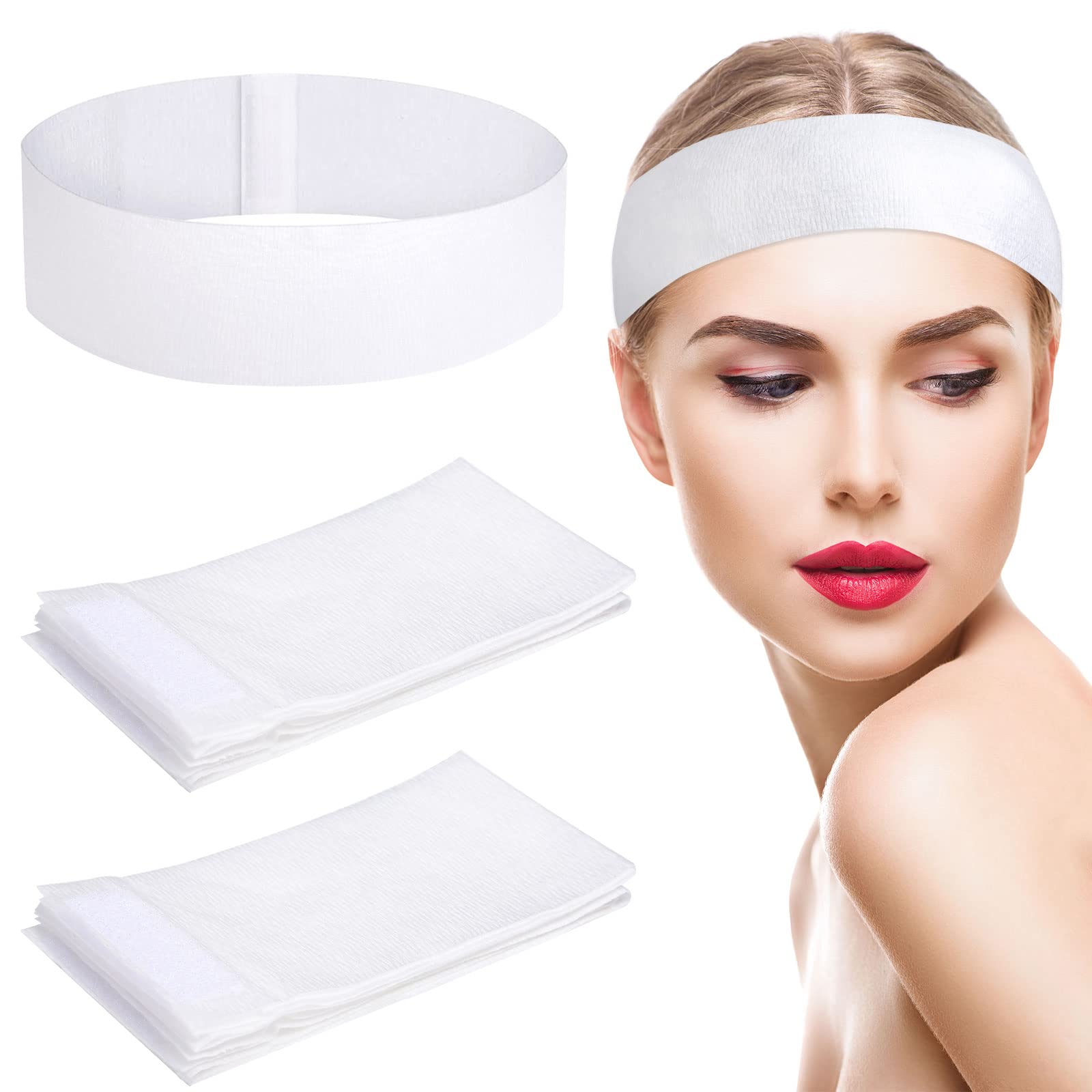 Pimoys disposable spa headband 30-count, soft nonwoven fabric for comfortable skincare sessions.