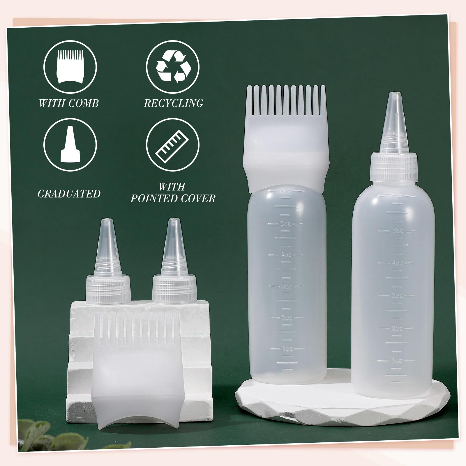 Pimoys hair color bottle setup highlights pre-adjusted flow and waste prevention.
