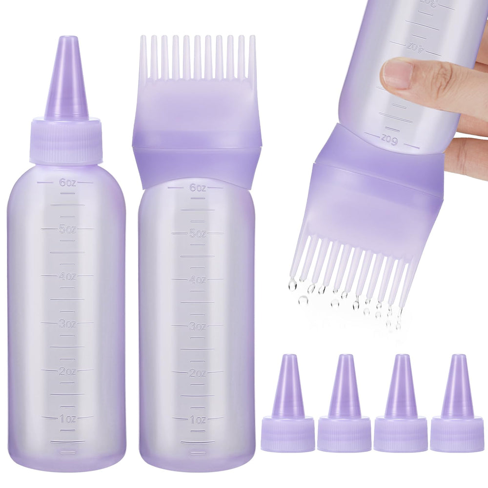 Pimoys hair dye applicator bottle with purple design for mess-free dye application