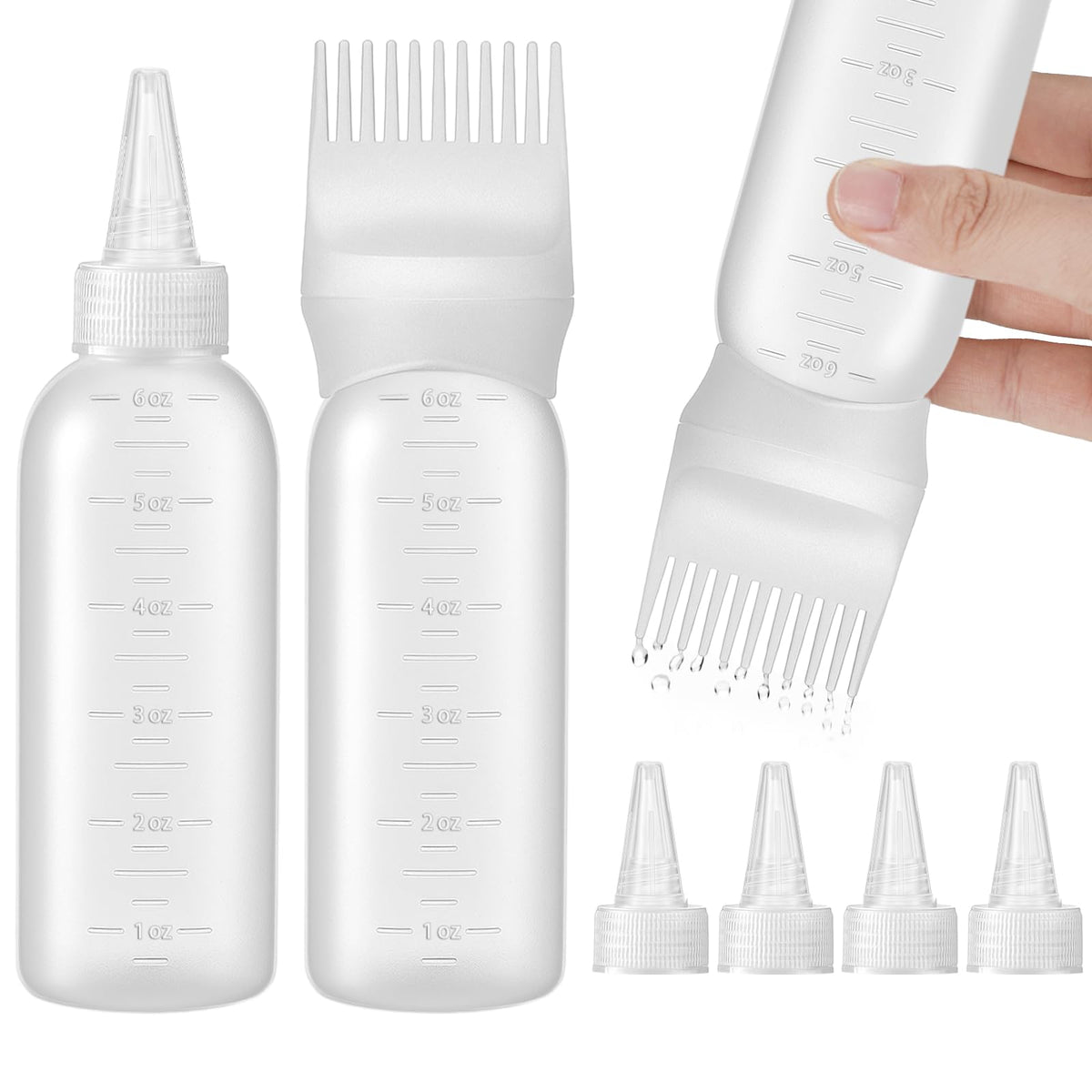 Pimoys hair oil applicator bottles featured in white, compact 6-ounce design for on-the-go use.