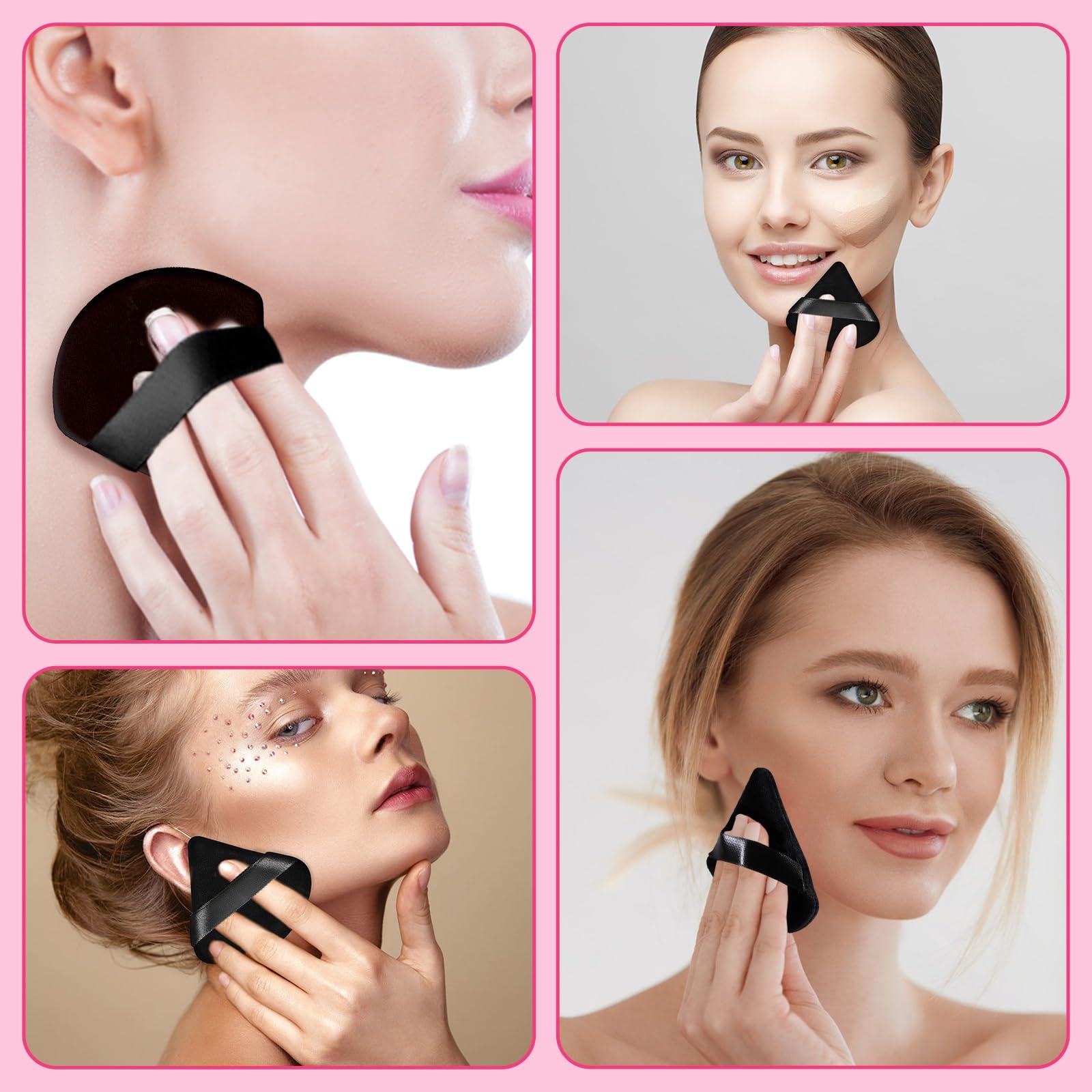 Pimoys puff with strap provides secure grip while applying makeup.