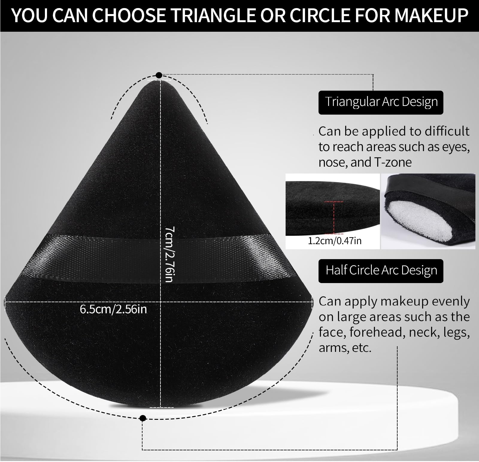 Pimoys round-side puff smoothing foundation on cheeks and forehead.