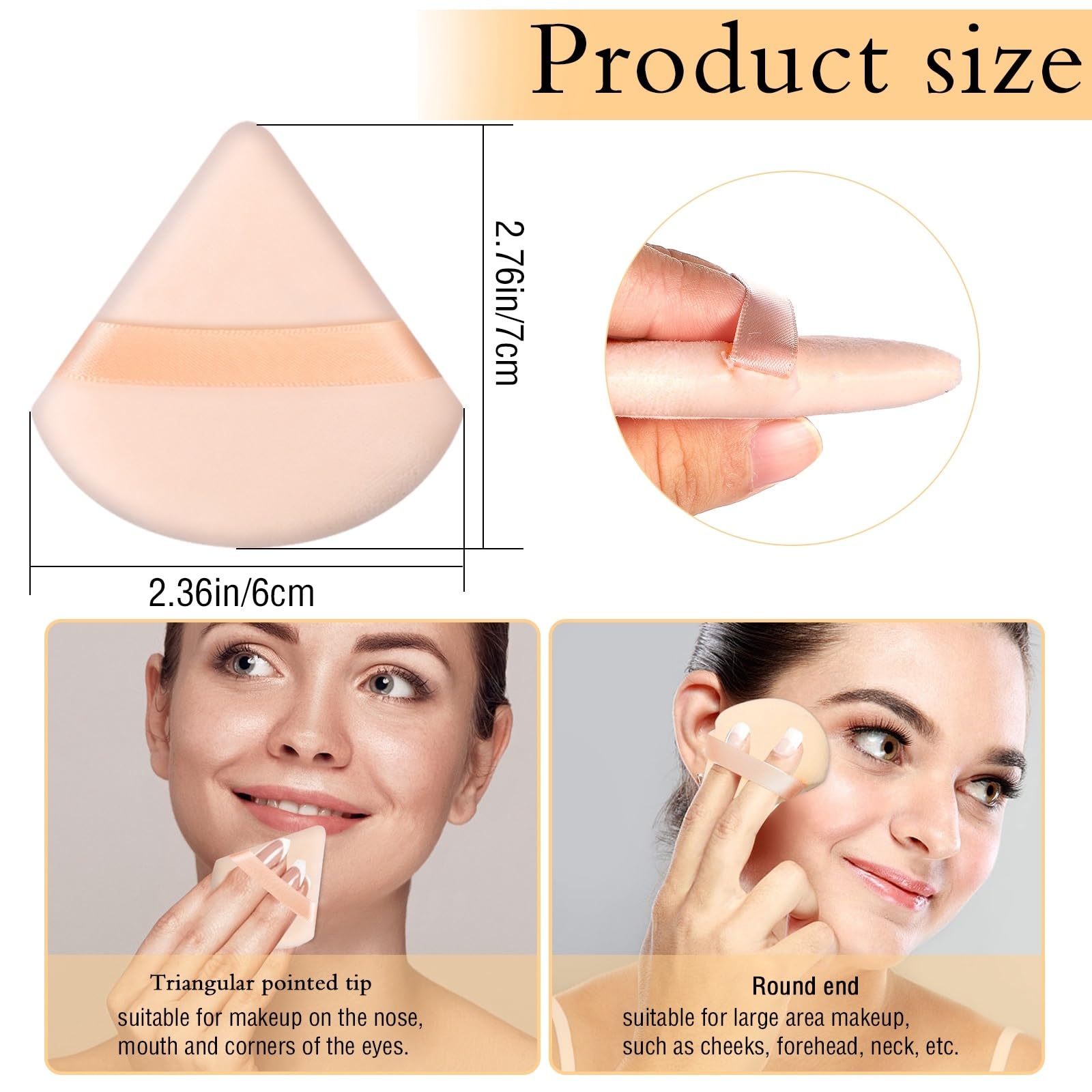 Pimoys triangle round-side puff demonstrates dual-sided design for foundation and contour.
