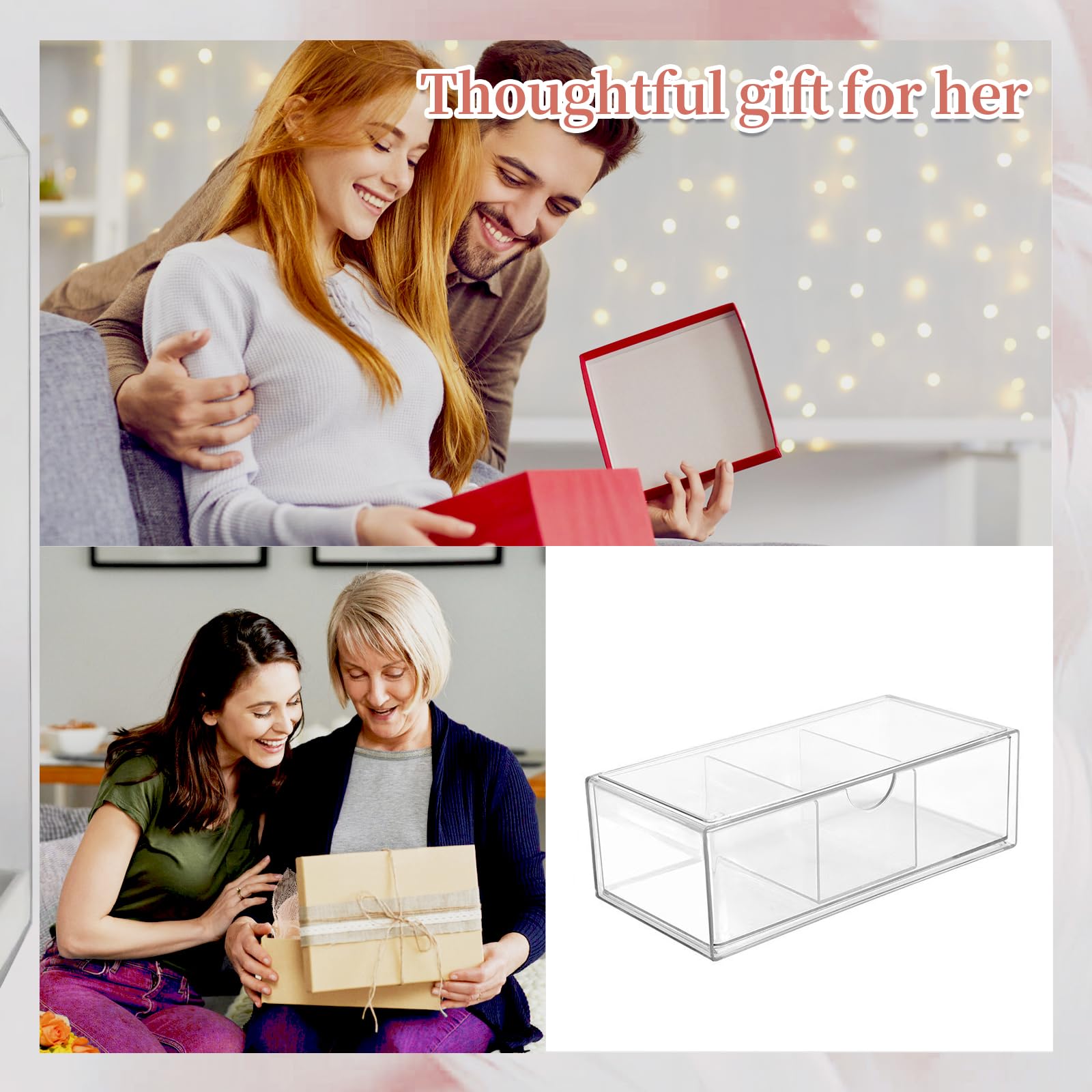 PINGANBUSU gift-ready acrylic box adds playful decor while storing bows and trinkets.
