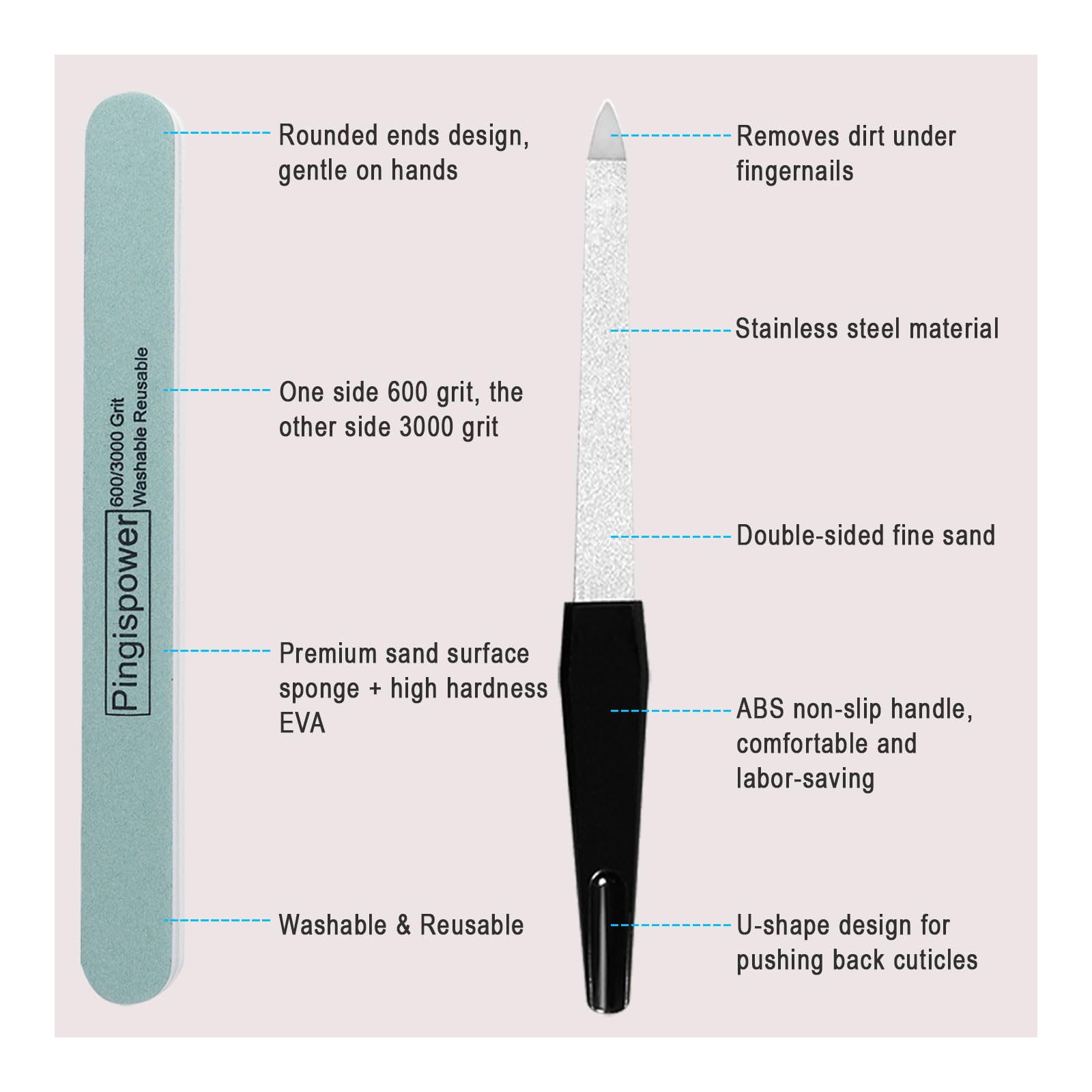 Pingispower buffer and shine kit for quick buff and gloss on nails.