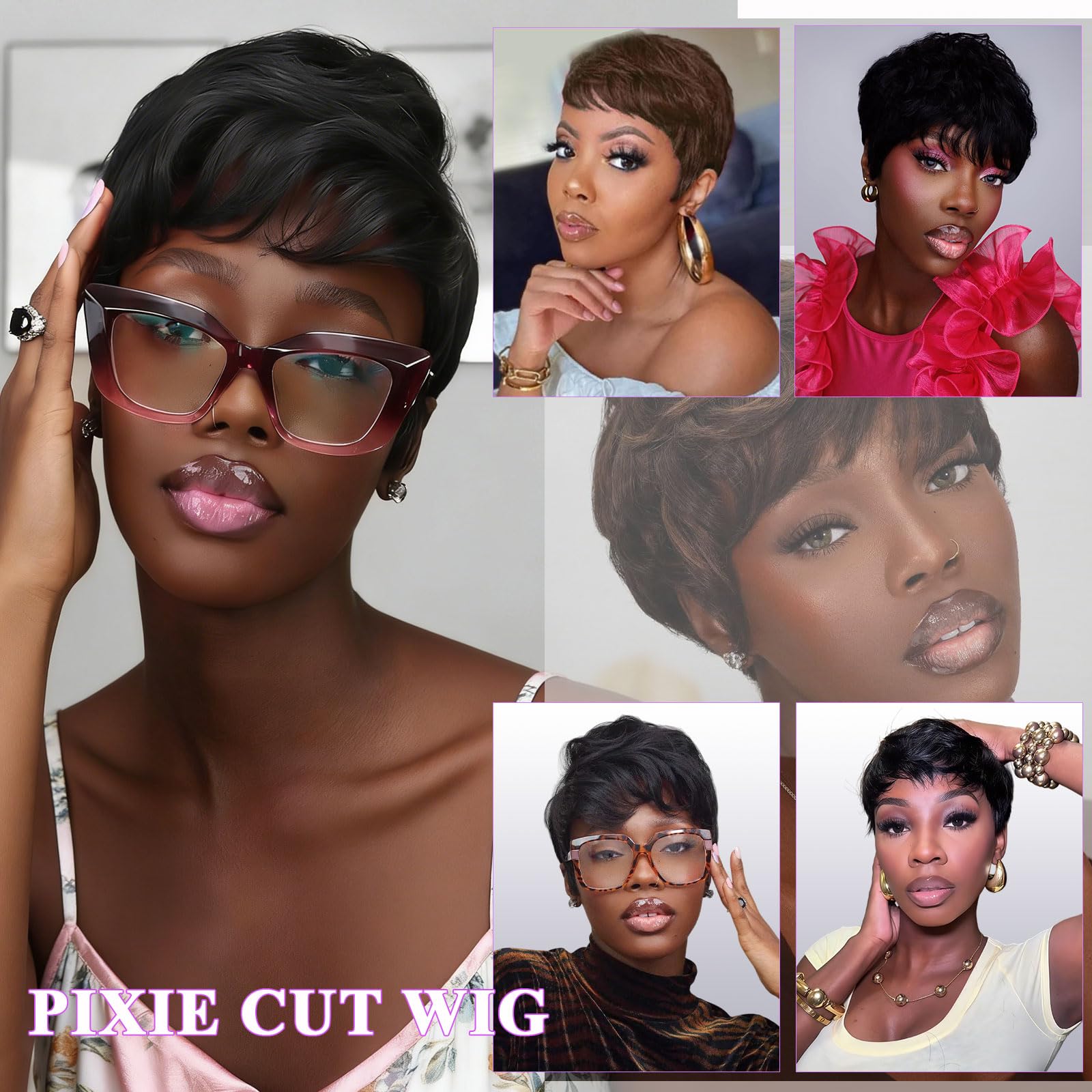 Pink Planet Pixie Cut Wig close-up hairline showing natural look