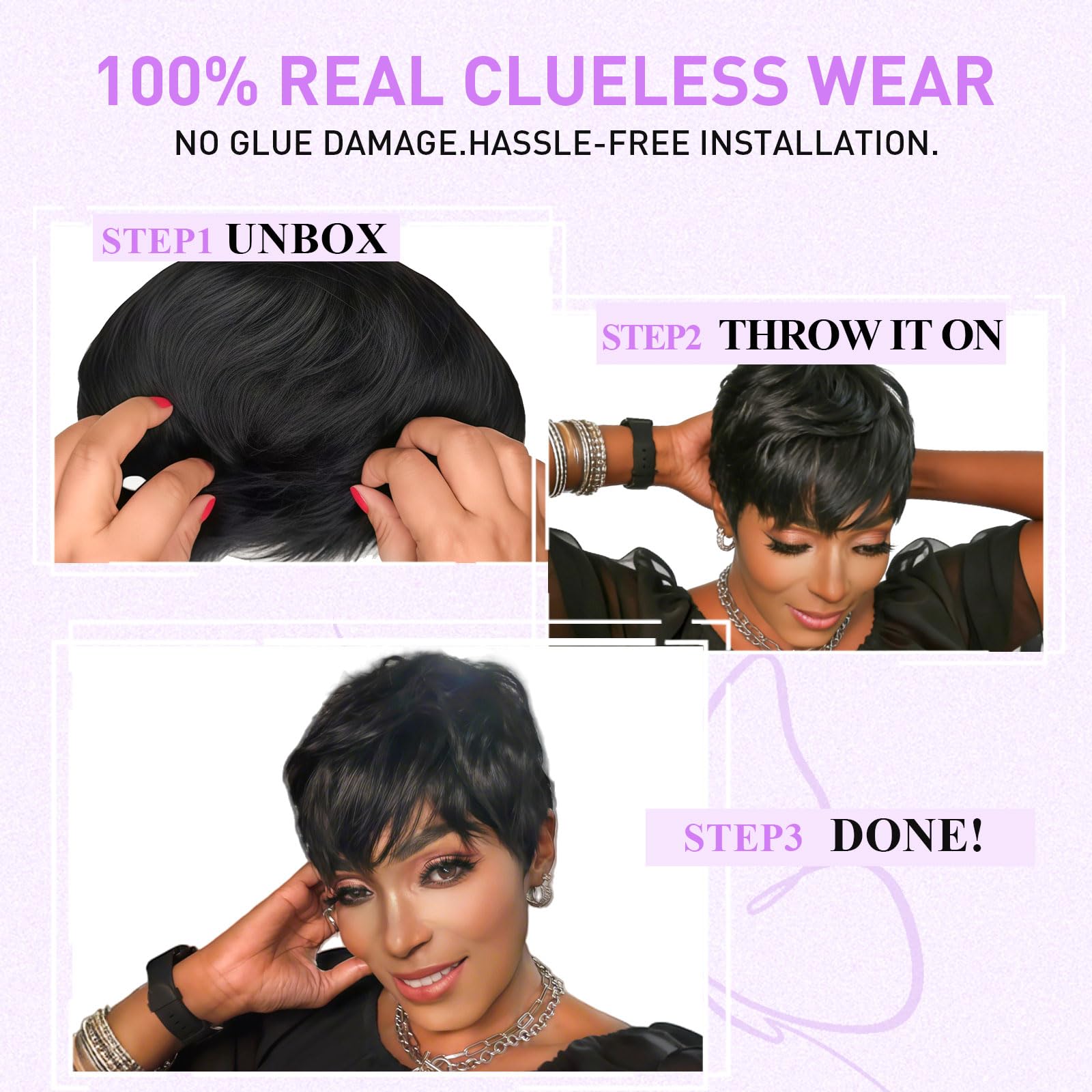 Pink Planet Pixie Cut Wig glueless cap for secure comfortable wear