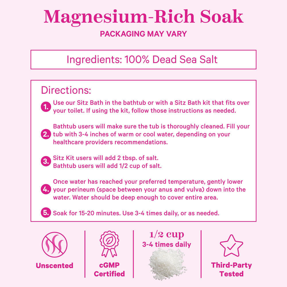 Pink Stork Baño Sitz con ingredientes limpios para cuidado íntimo.