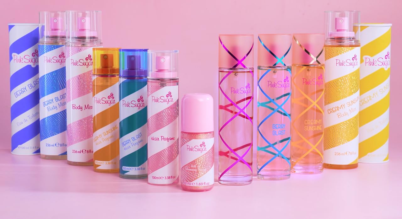 Pink Sugar hair perfume cotton candy note closeup conveying playful scent