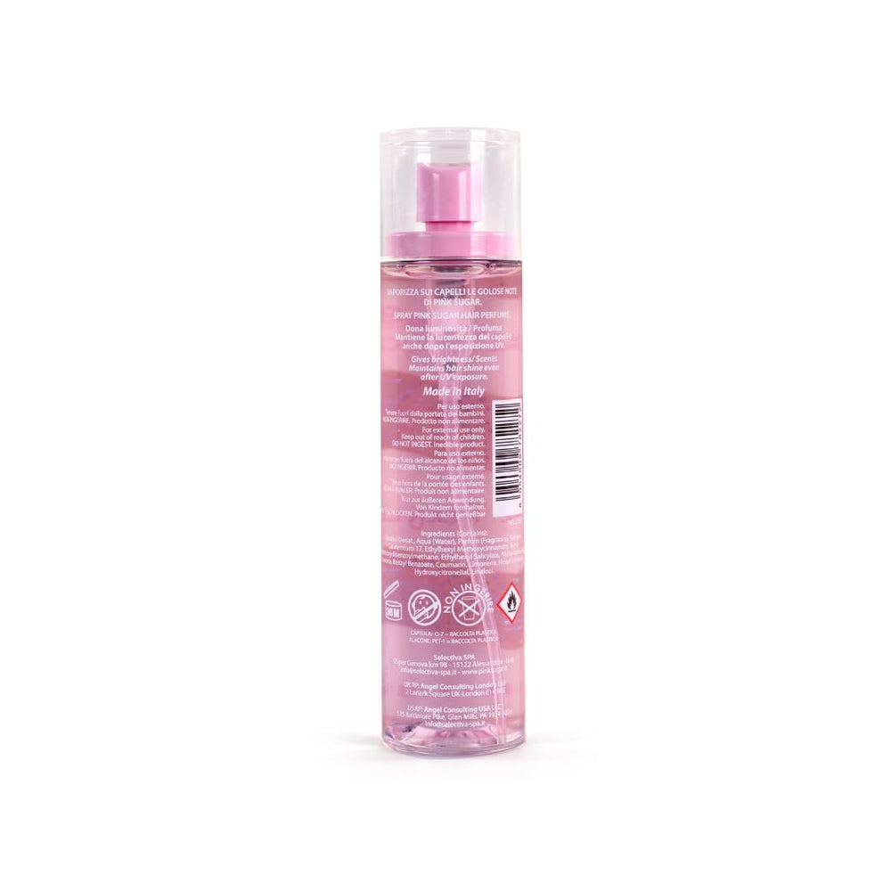 Pink Sugar hair perfume on hair strand delivering light, pleasant sweetness