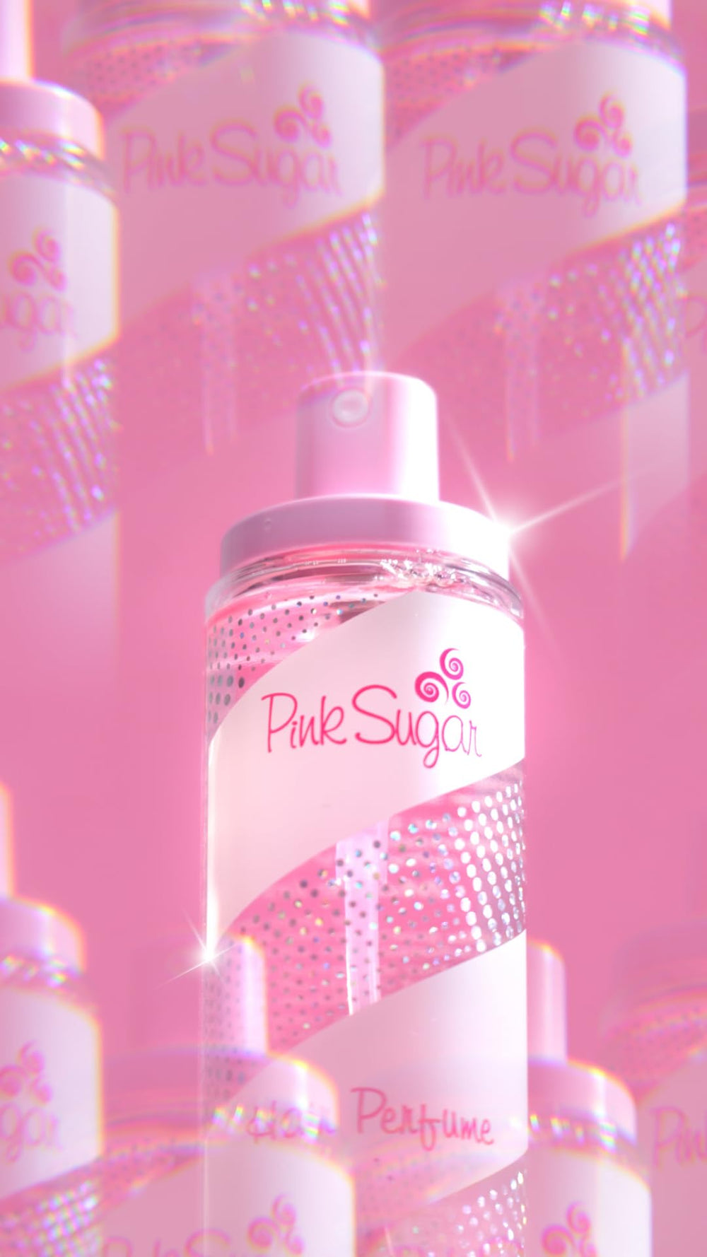 Pink Sugar hair perfume bottle with sun motif suggesting UV protection for hair