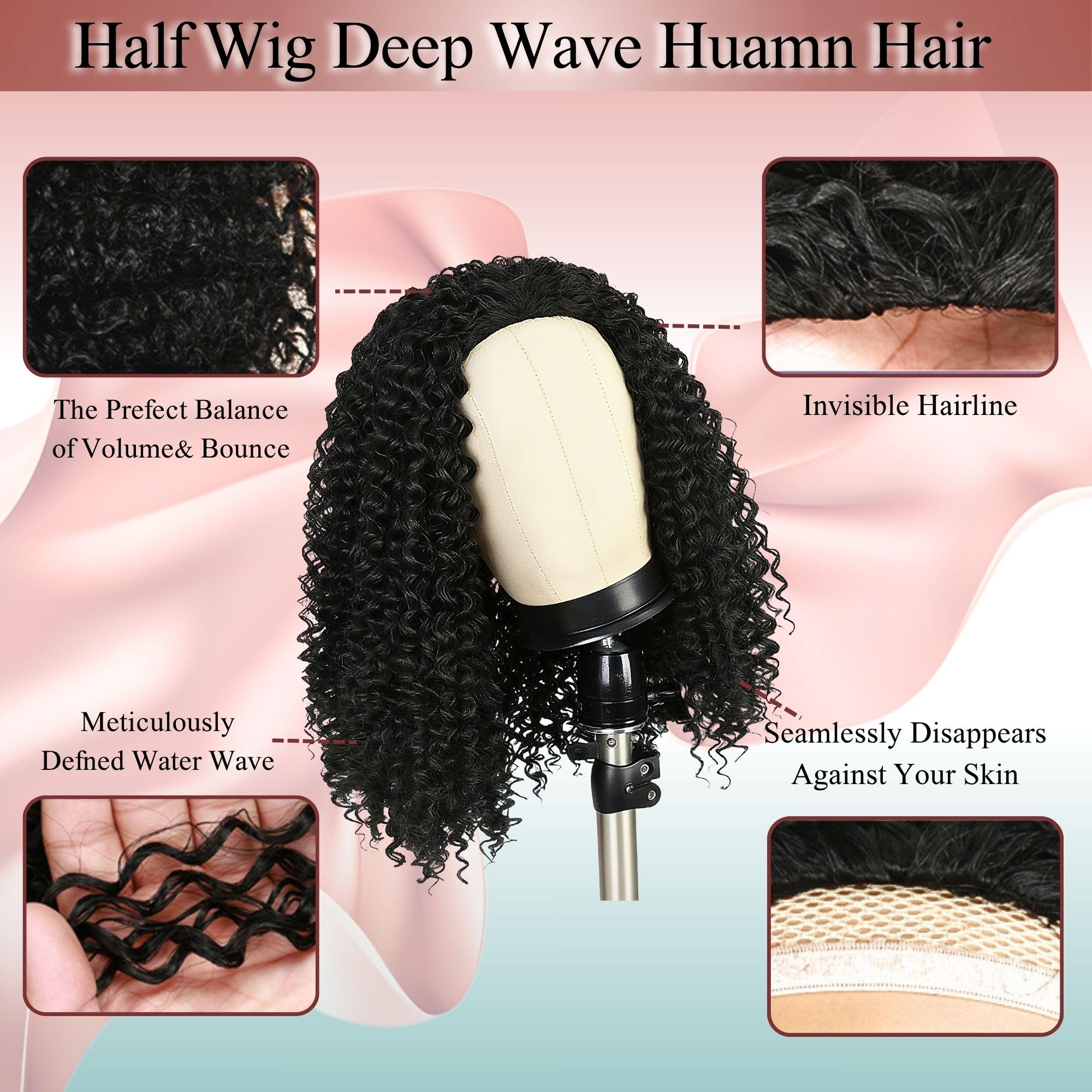 Pinketer drawstring half wig cap for non-glue wear and natural hairline.