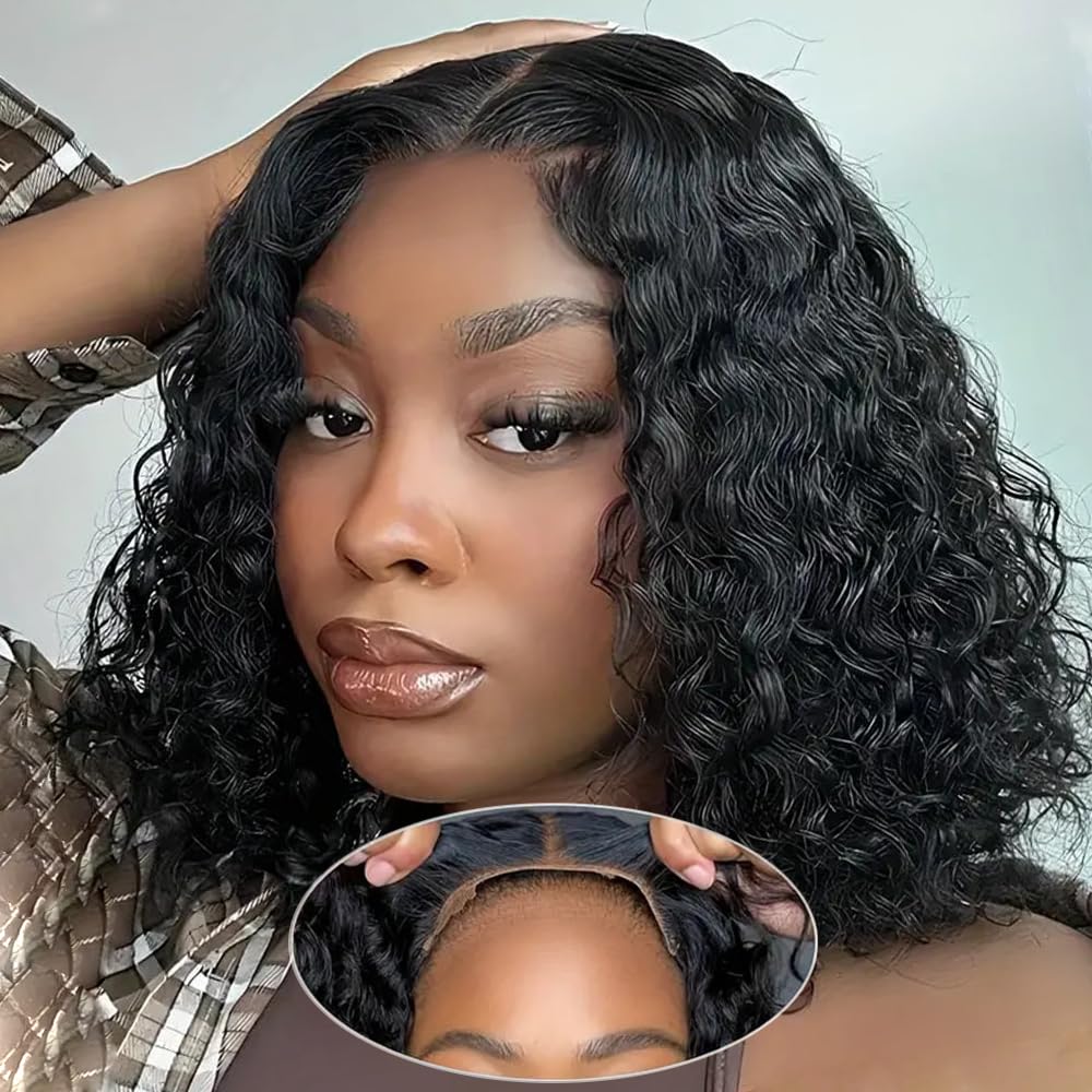 Pinketer Wear and Go bob wig in deep wave shows natural texture for daily wear.