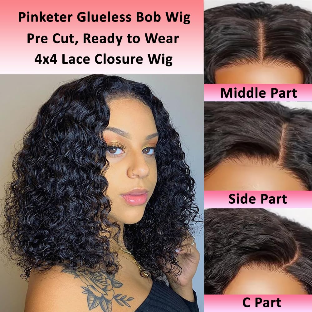 Pinketer wig glueless closure close-up demonstrates easy, glue-free installation.