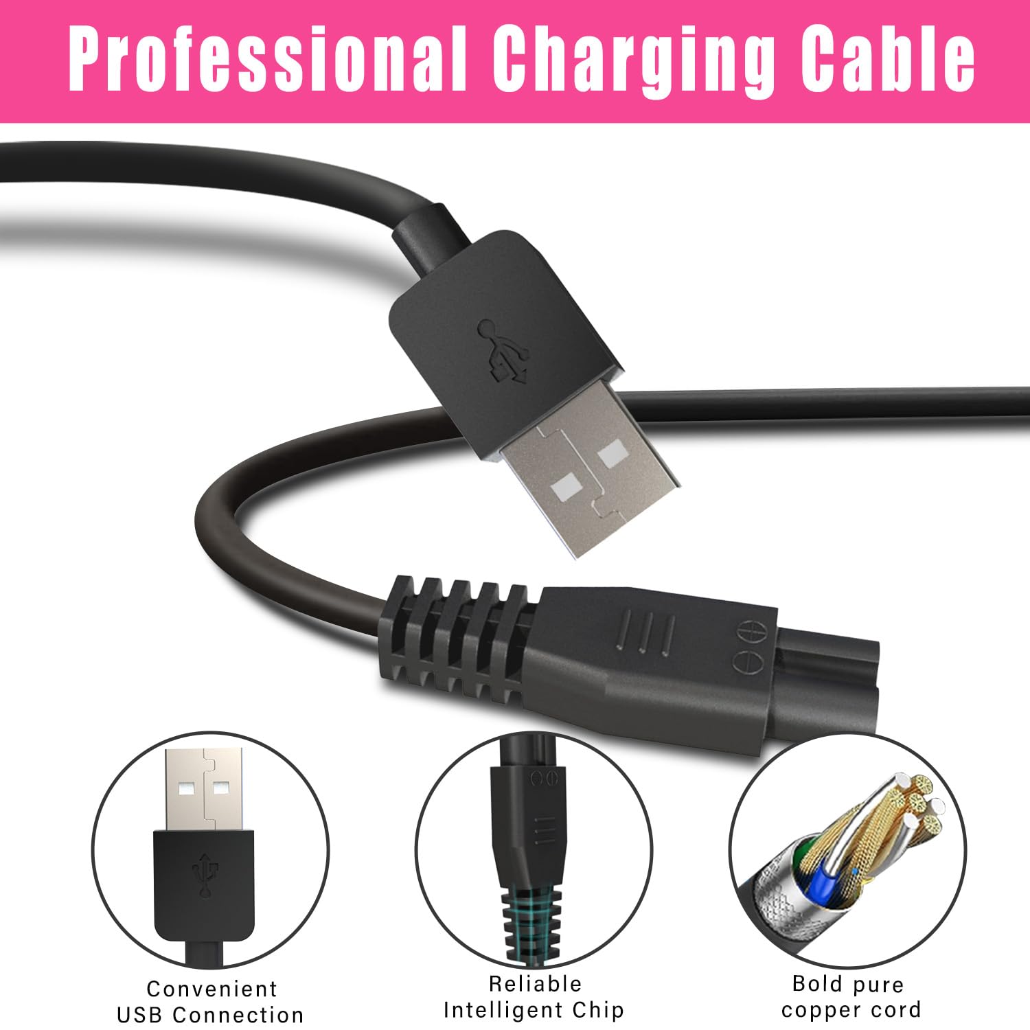 Pinkind universal USB charger with 2.6 ft cord for flexible charging.