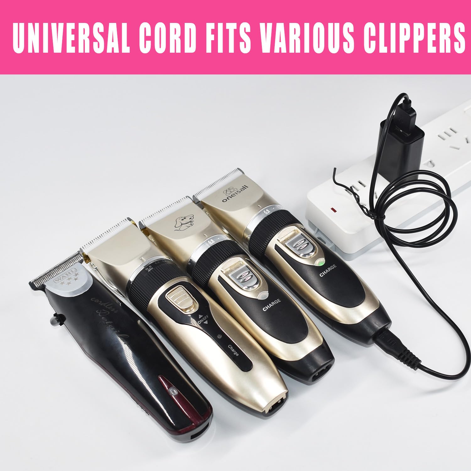 Pinkind universal USB charger packaging includes a replacement charger for lost cords.