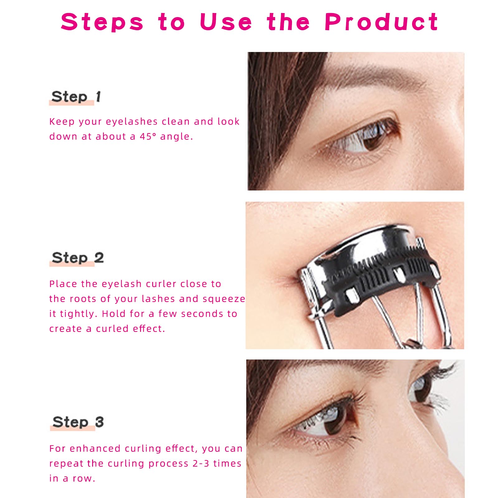 Pinkiou eyelash curler for daily makeup with built-in comb
