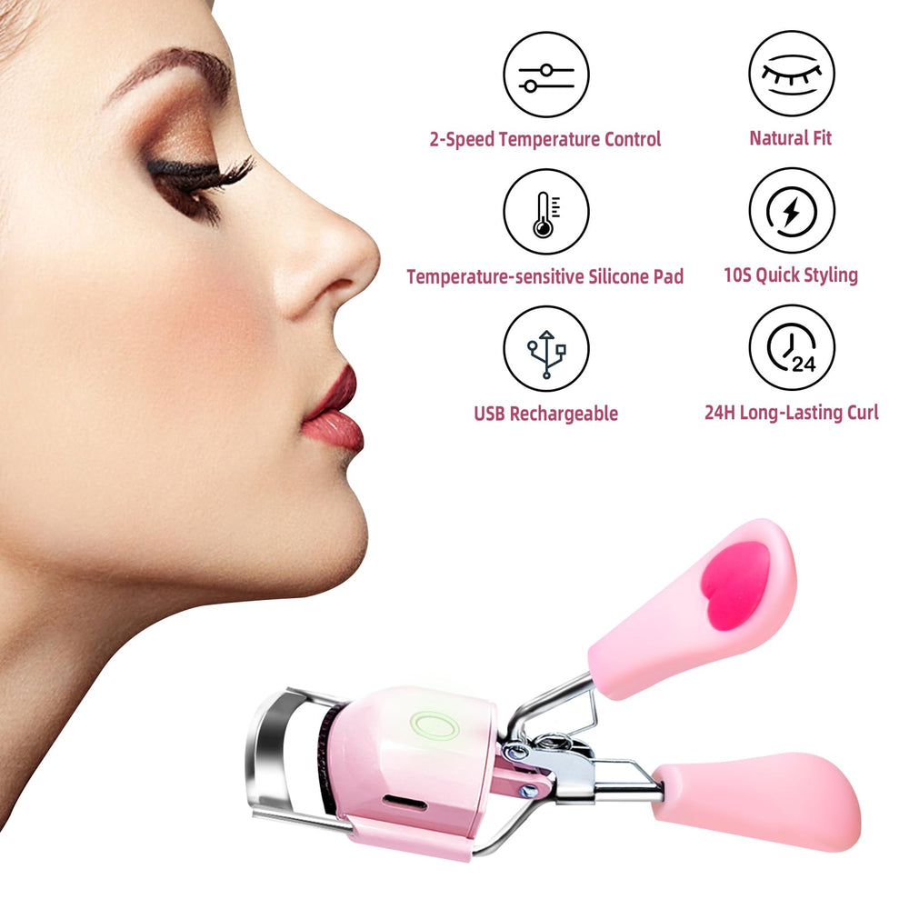 Pinkiou USB rechargeable curler with Type-C cable enables easy charging from laptop or adapter.