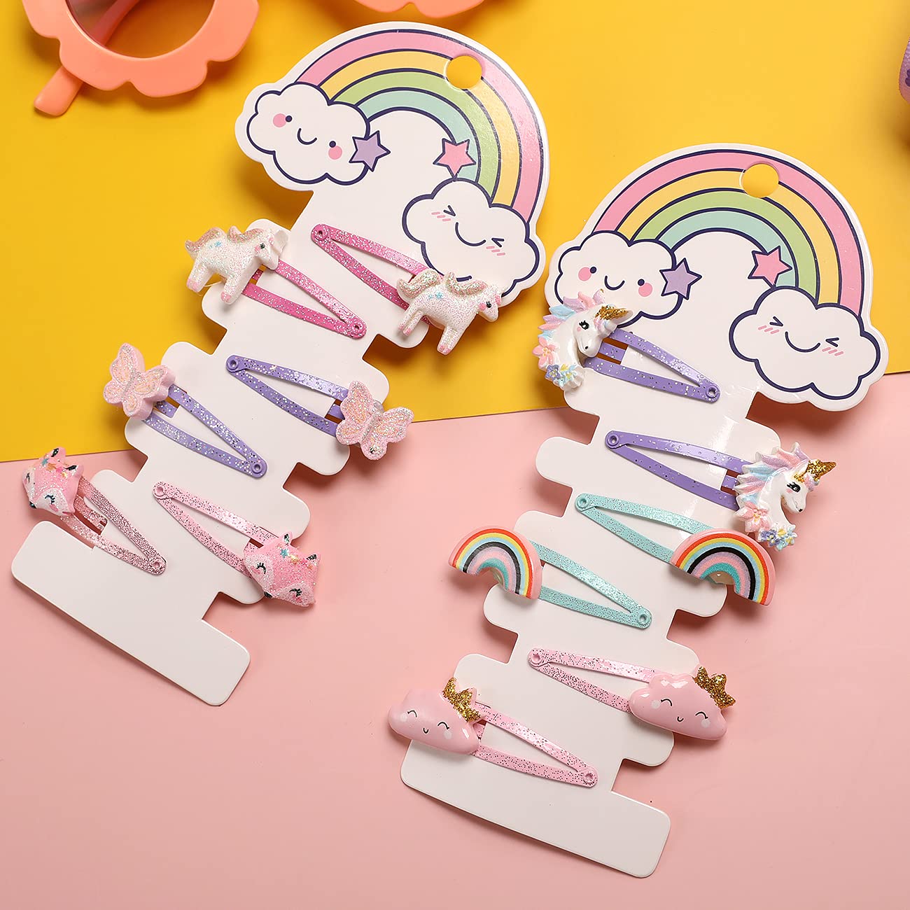PinkSheep fox rainbow cloud pattern hair pins offer playful style and secure grip.