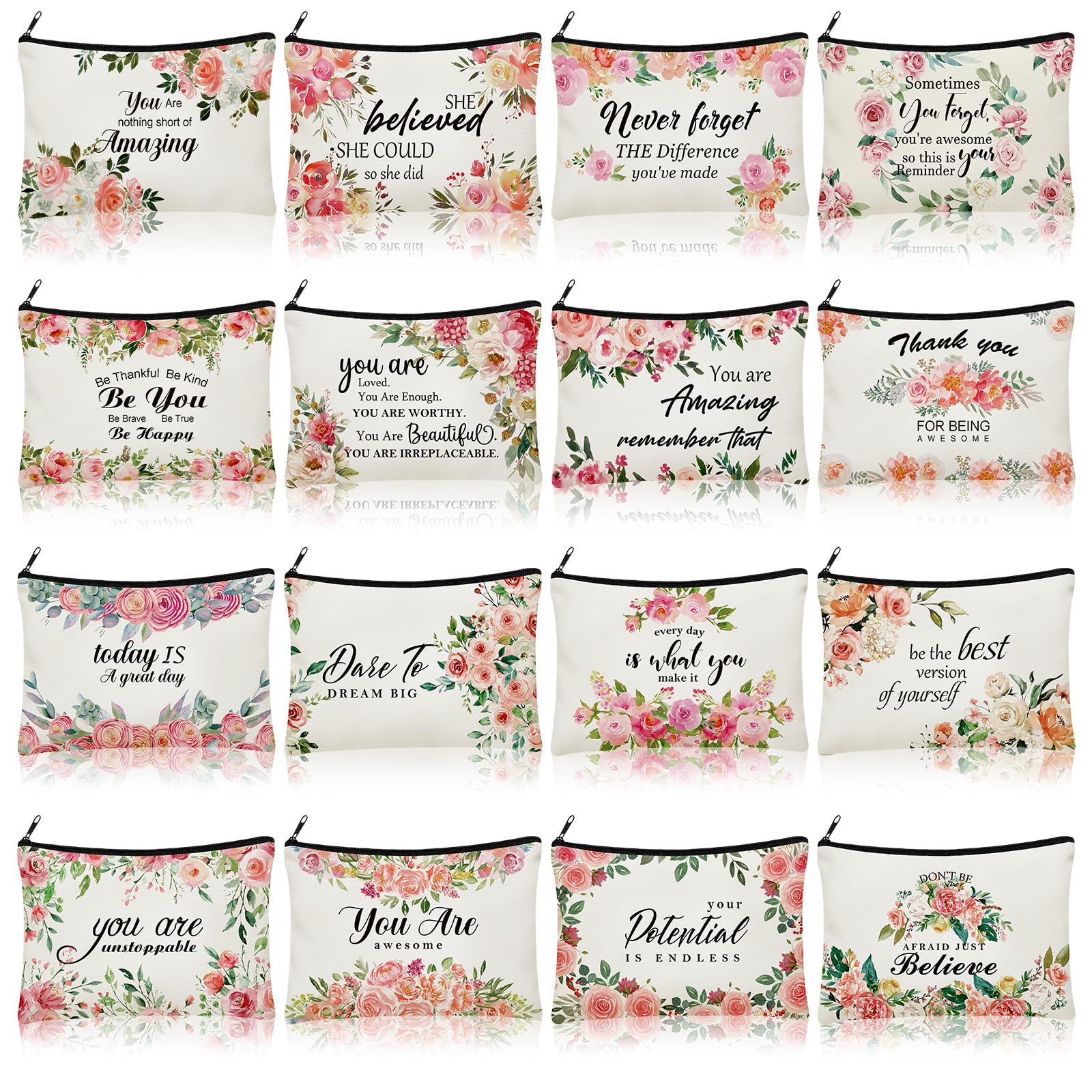 Pinkunn flower canvas makeup bag with zipper for travel organization of cosmetics