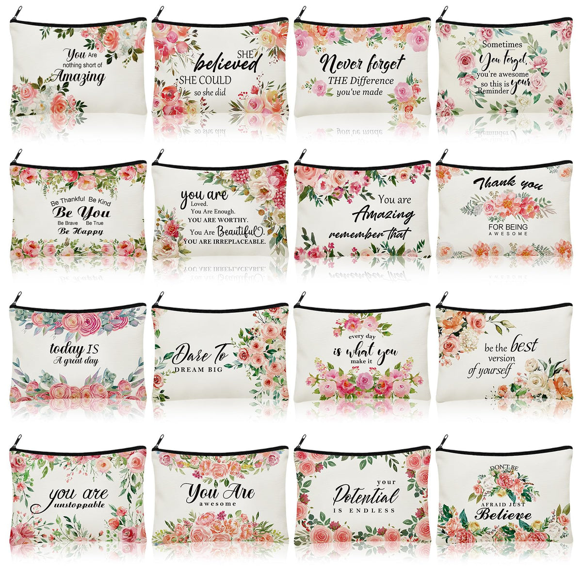 Pinkunn flower canvas makeup bag with zipper for travel organization of cosmetics