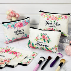 Pinkunn flower canvas makeup bag close up zipper for secure storage