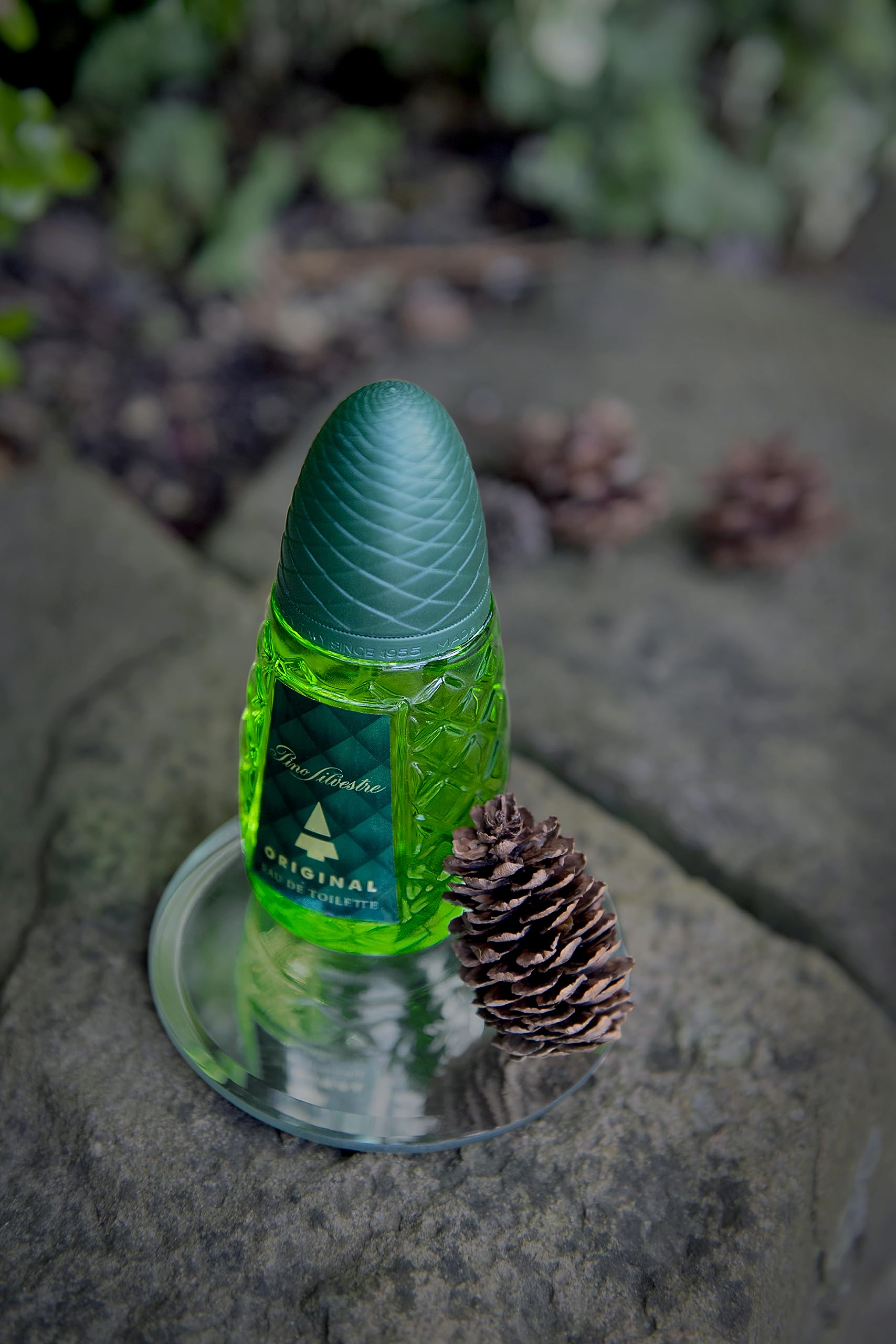 Pino Silvestre Original 4-2oz cedar-wood bottle ready to travel.