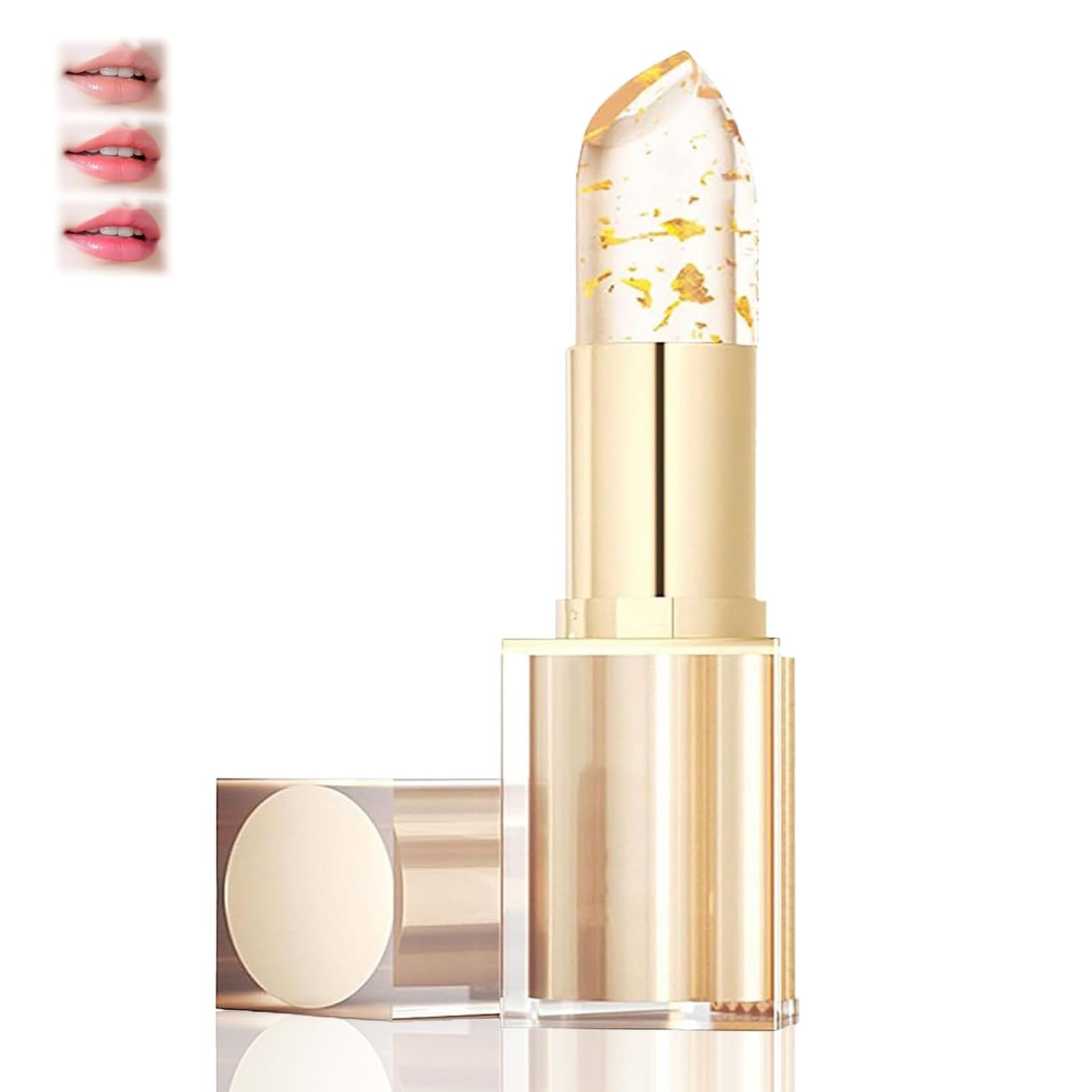 PIN&WEI color-changing lipstick with gold crystal cap showing adaptive shade