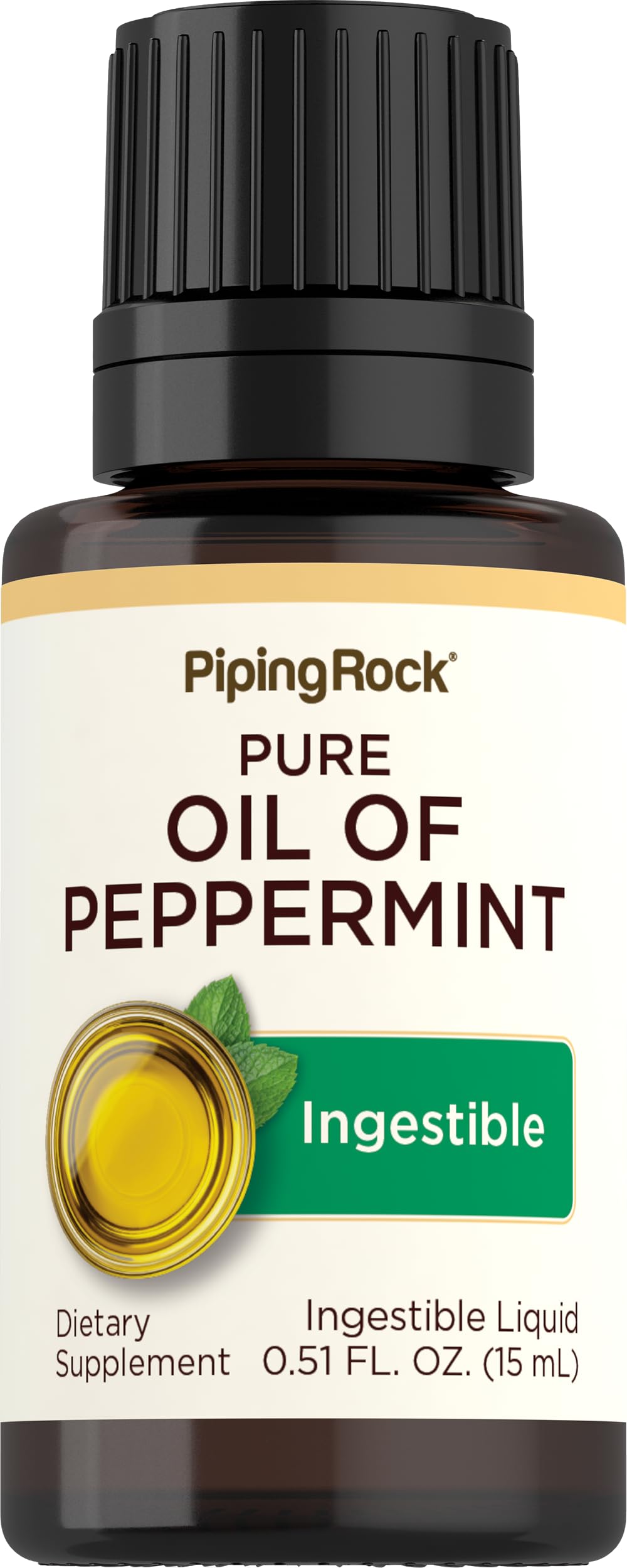 Piping Rock Peppermint Oil bottle with 15 ml dropper for precise dosing.