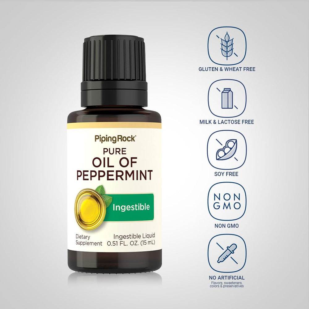 Piping Rock Pure Peppermint Oil bottle for culinary use.