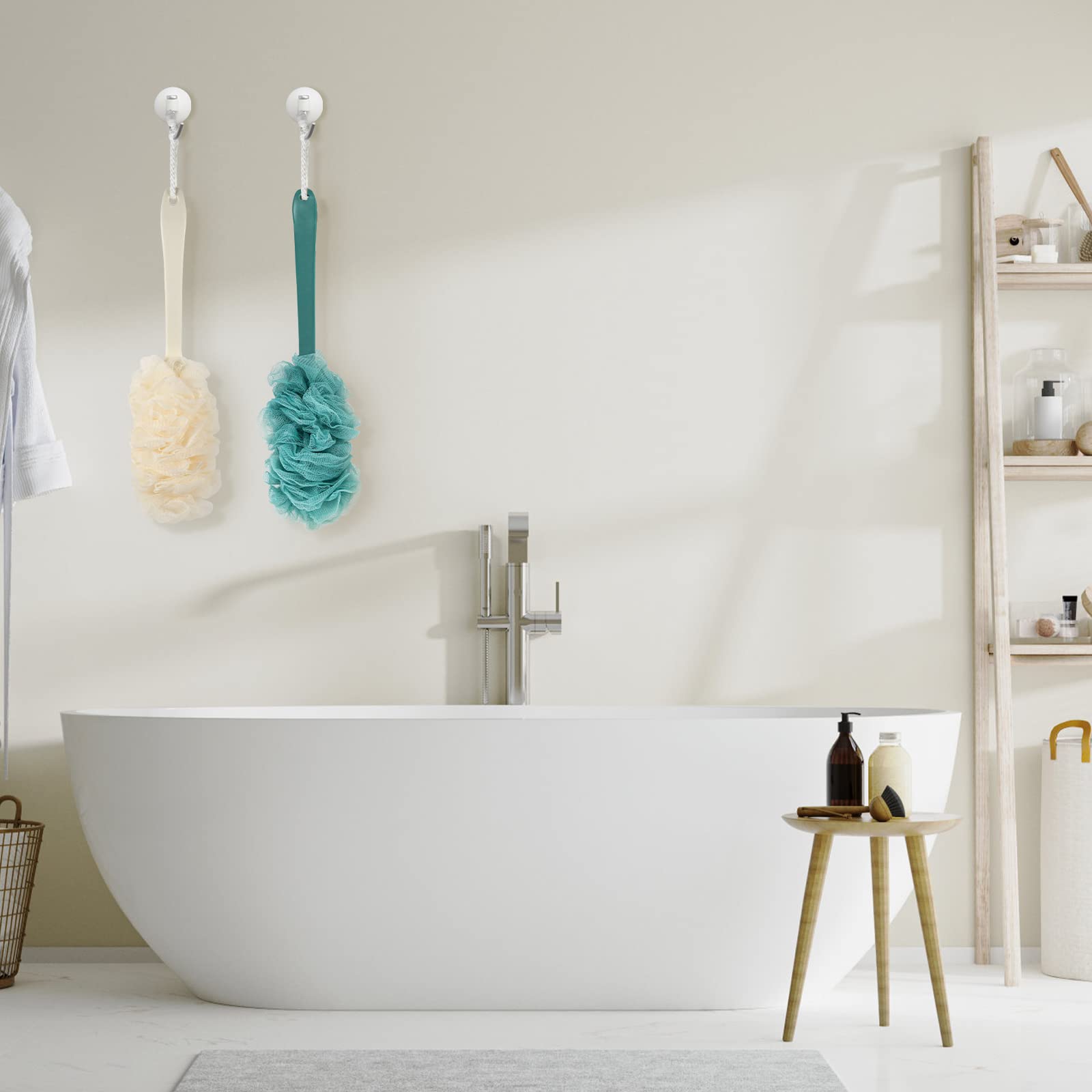 PIPUHA bathroom back scrubber as part of a compact shower accessory collection