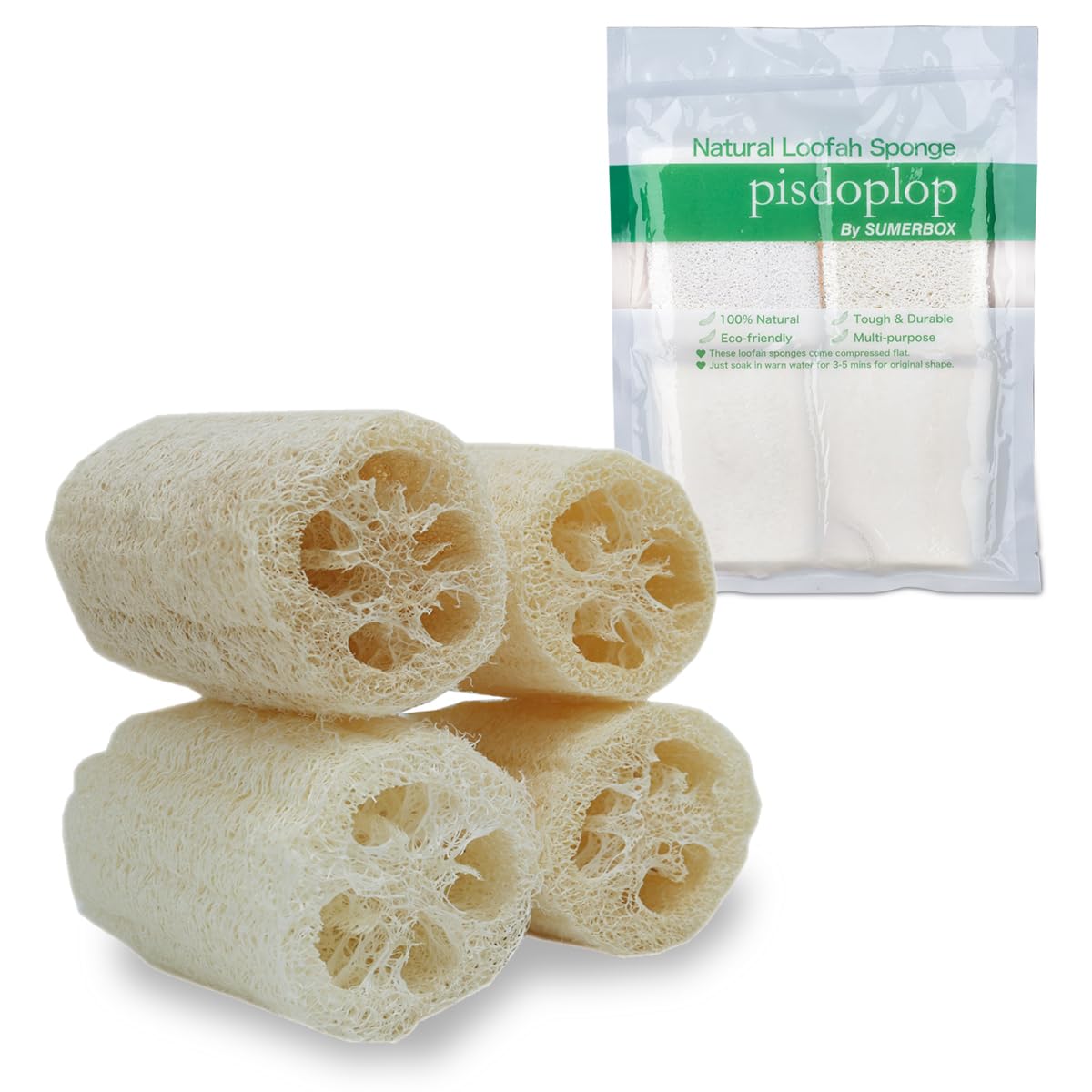 pisdoplop esponja exfoliante de lufa natural, elimina células muertas.