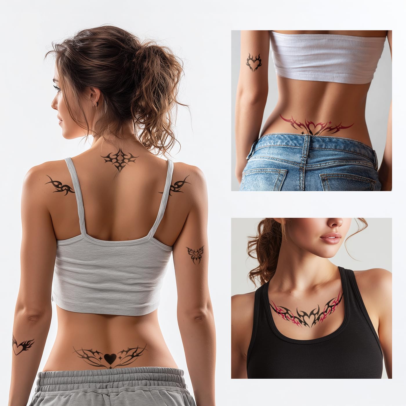 Pixel Hearts tatuaje tramp stamp estrellas brillantes, perfecto para festivales y noches temáticas