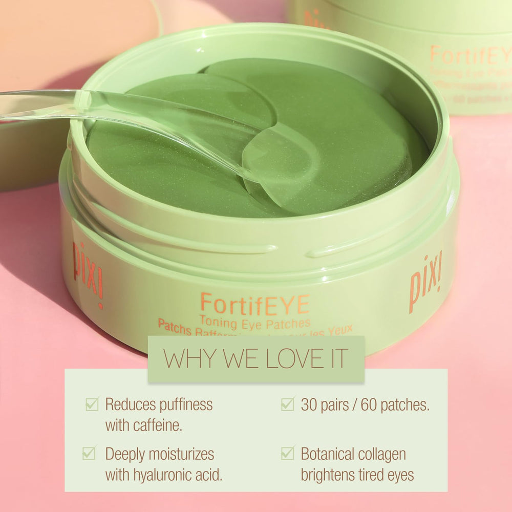 Pixi FortifEYE close-up shows patches applied to eye area