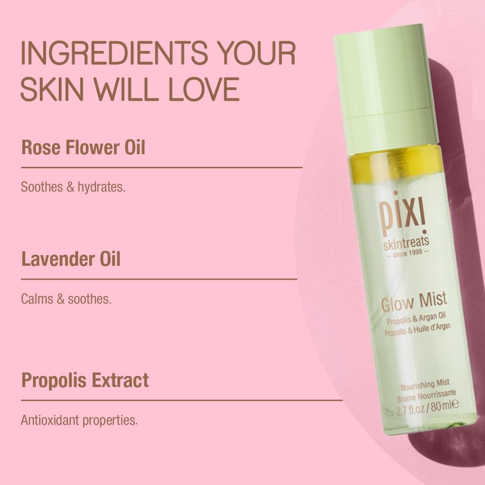 Pixi Glow Mist uso en cabello, aporta brillo suave y sensación fresca entre peinados.