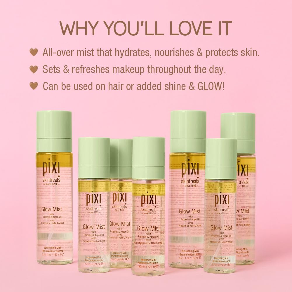 Pixi Glow Mist aplicación facial, rocía para añadir luminosidad y hidratación que se siente ligera.